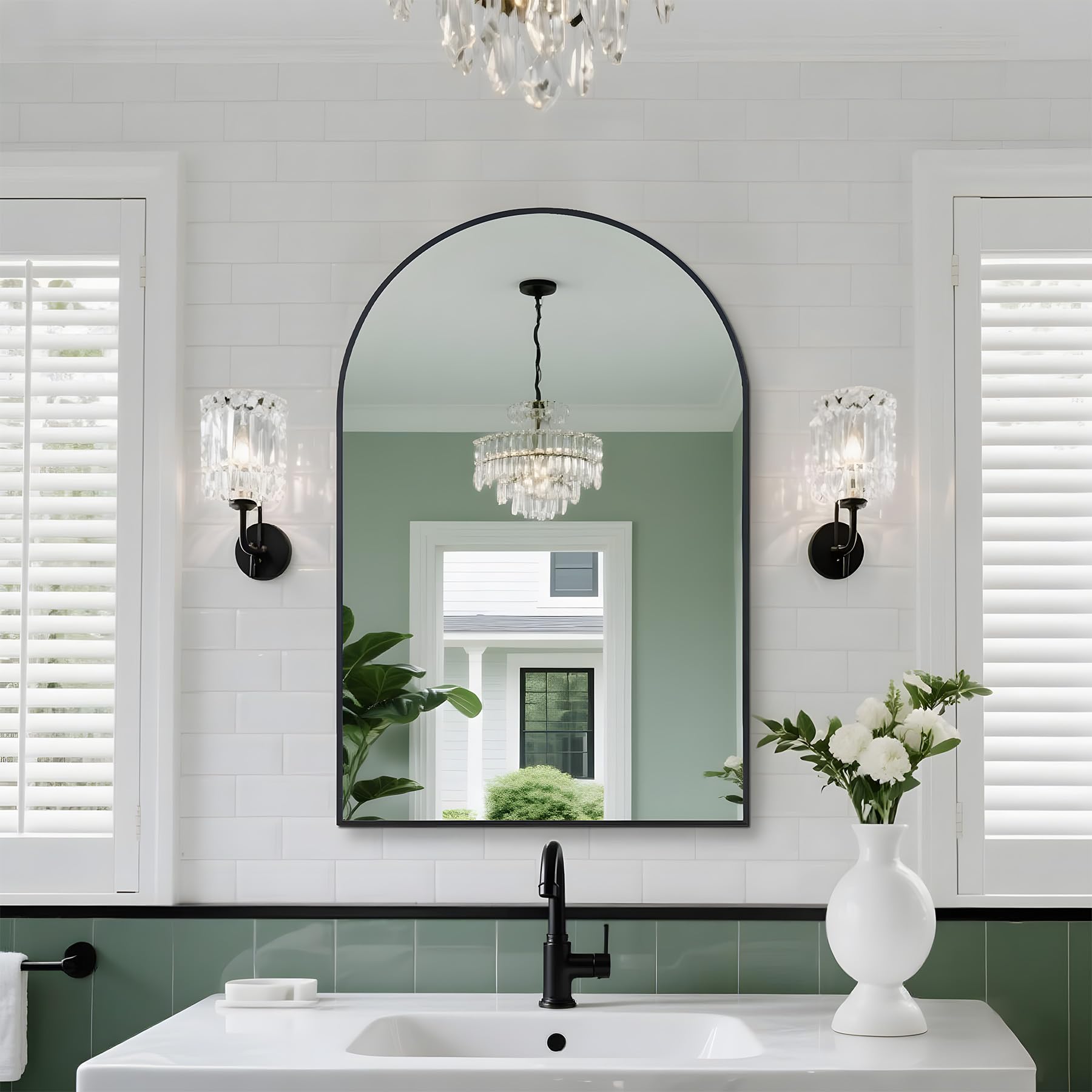 Irregular Mirror 34"x21" Heterotypic Bathroom Mirror Asymmetrical Wall Mirror Black Vanity Mirror Frosted Frameless Anti-Rust Tempered Glass Hangs Mirror for Bedroom Entryway Room Decorative