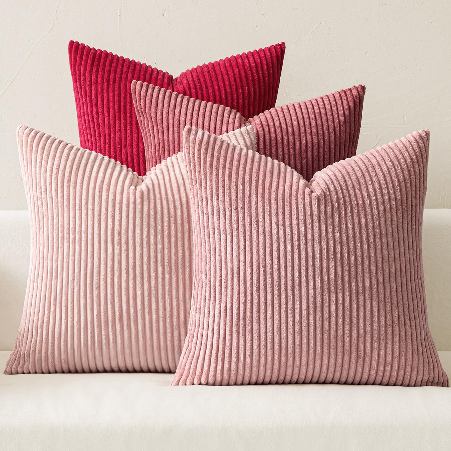 MIULEE Summer Boho Farmhouse Sage Green Throw Pillow Covers 18x18 Inch Set of 4 Mordern Nordic Cushion Covers Soft Corduroy Home Decor for Couch Bed Sofa Living Room Forest Green