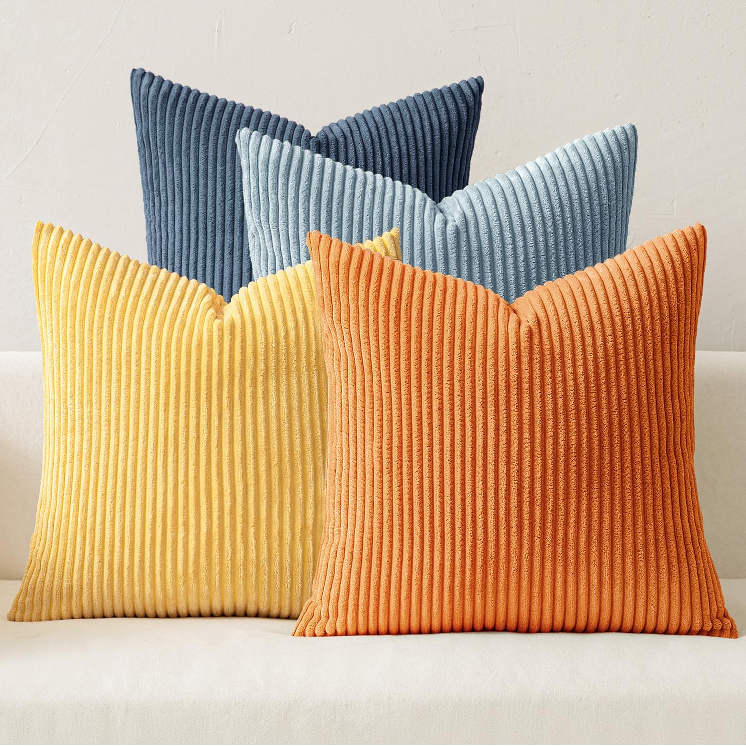 MIULEE Summer Boho Farmhouse Sage Green Throw Pillow Covers 18x18 Inch Set of 4 Mordern Nordic Cushion Covers Soft Corduroy Home Decor for Couch Bed Sofa Living Room Forest Green