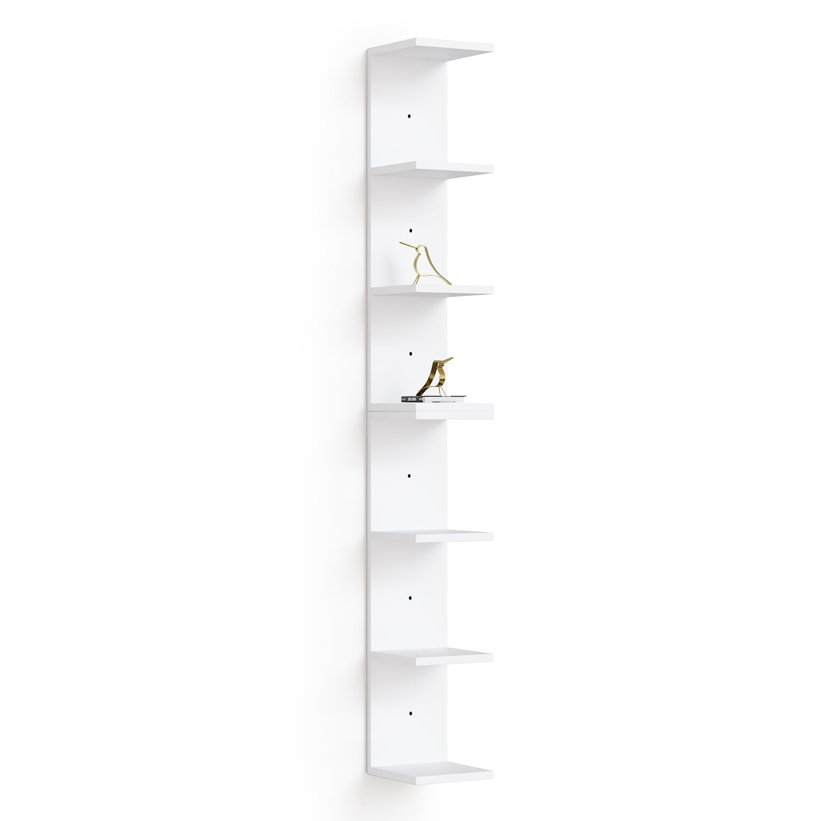 7 Tier White Floating Shelves, Wall Shelf Unit for Wall Decor Vanity Bedroom Living Room, Narrow Wall-Mount Shelving, Small 4-Tier Lack Display Shelves, 22.4 x 5.9 x 5.9 inches - Set of 2