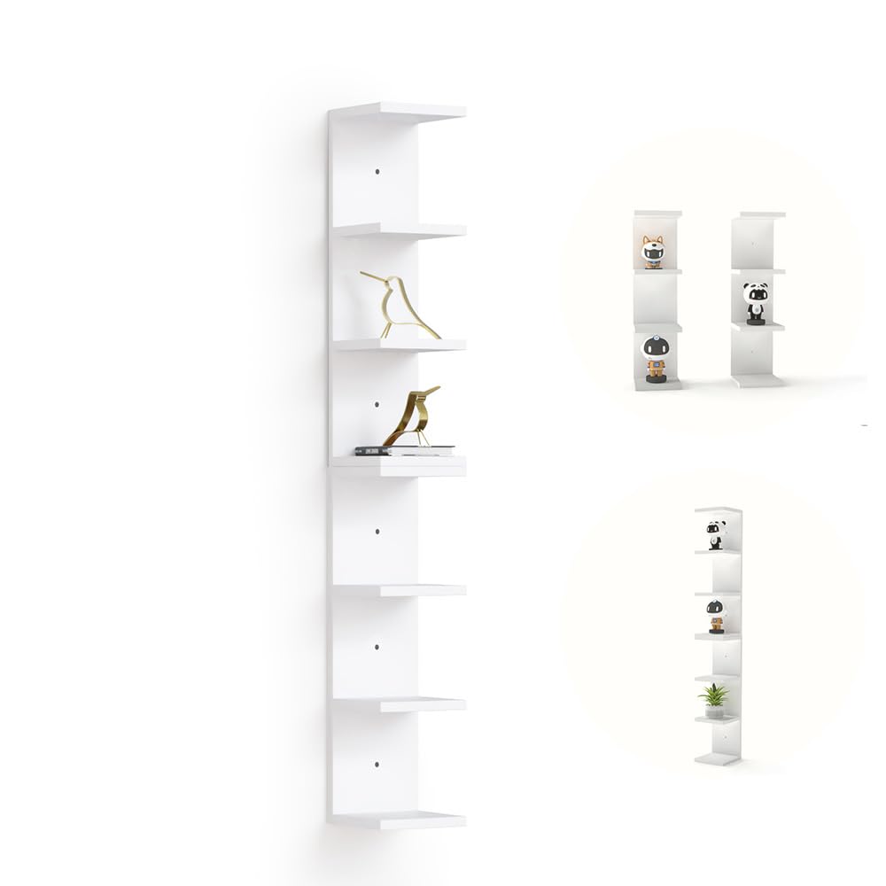 7 Tier White Floating Shelves, Wall Shelf Unit for Wall Decor Vanity Bedroom Living Room, Narrow Wall-Mount Shelving, Small 4-Tier Lack Display Shelves, 22.4 x 5.9 x 5.9 inches - Set of 2