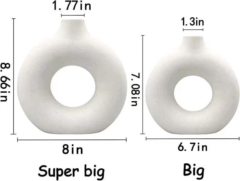 White Ceramic Vases- 2 for Modern Home Decor, Round Matte Boho Vase for Decor, Ceramic Minimalist Nordic Style for Wedding Dinner Table Living Room Office