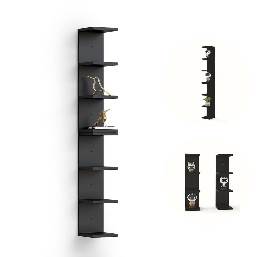 7 Tier White Floating Shelves, Wall Shelf Unit for Wall Decor Vanity Bedroom Living Room, Narrow Wall-Mount Shelving, Small 4-Tier Lack Display Shelves, 22.4 x 5.9 x 5.9 inches - Set of 2