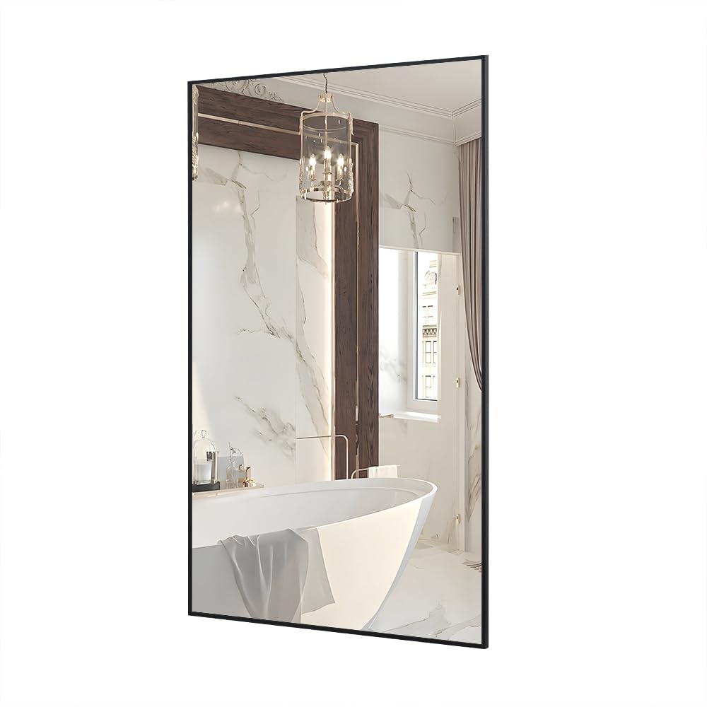 Irregular Mirror 34"x21" Heterotypic Bathroom Mirror Asymmetrical Wall Mirror Black Vanity Mirror Frosted Frameless Anti-Rust Tempered Glass Hangs Mirror for Bedroom Entryway Room Decorative