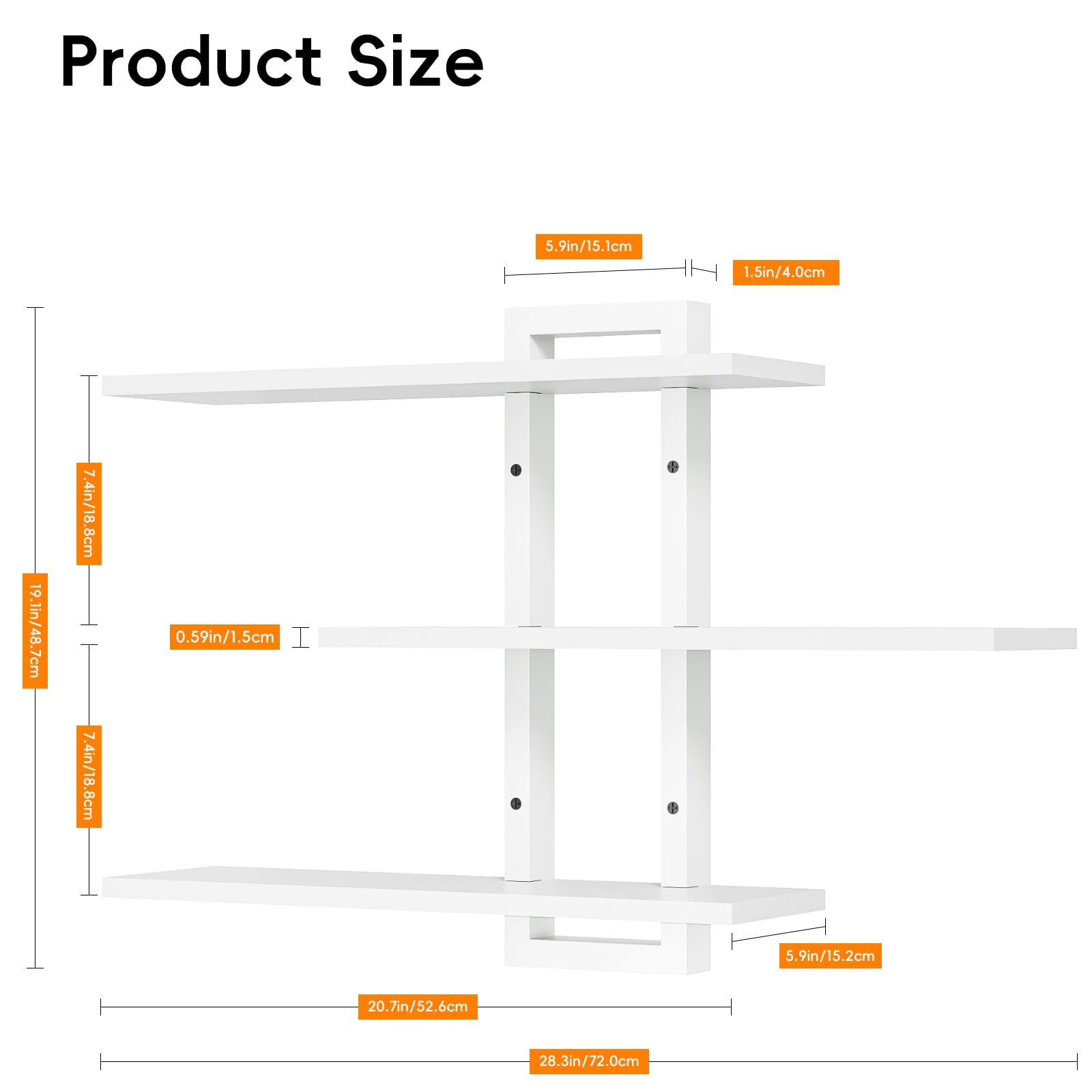 Homode Floating Shelves for Wall, Wood Wall Shelves for Bathroom, 3 Tier Shelves for Wall Decor, Decorative Hanging Storage Shelf for Bedroom Kitchen Living Room, Rustic Brown and Black