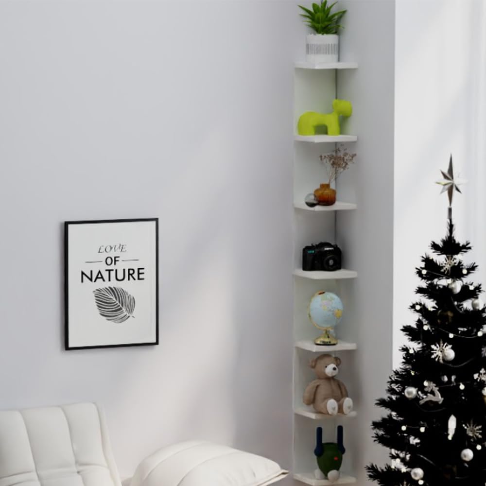 7 Tier White Floating Shelves, Wall Shelf Unit for Wall Decor Vanity Bedroom Living Room, Narrow Wall-Mount Shelving, Small 4-Tier Lack Display Shelves, 22.4 x 5.9 x 5.9 inches - Set of 2