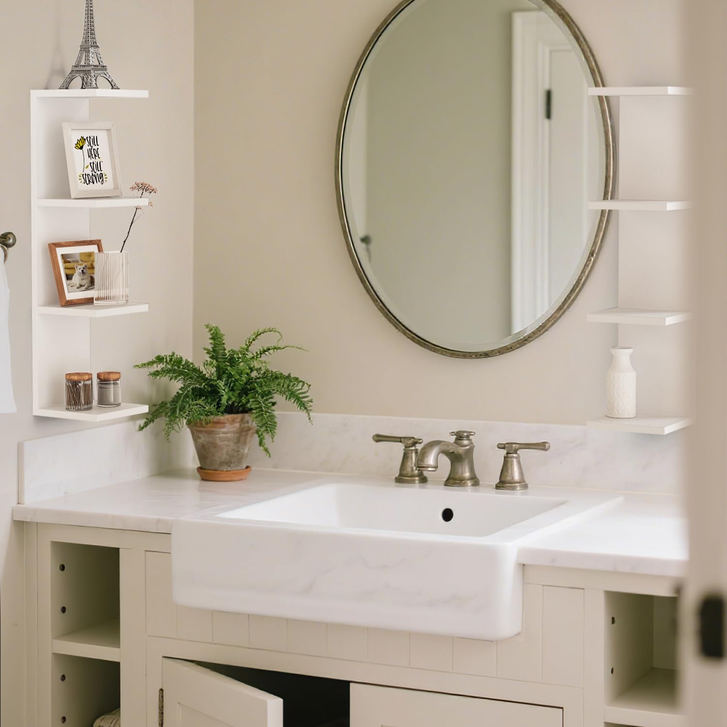 7 Tier White Floating Shelves, Wall Shelf Unit for Wall Decor Vanity Bedroom Living Room, Narrow Wall-Mount Shelving, Small 4-Tier Lack Display Shelves, 22.4 x 5.9 x 5.9 inches - Set of 2