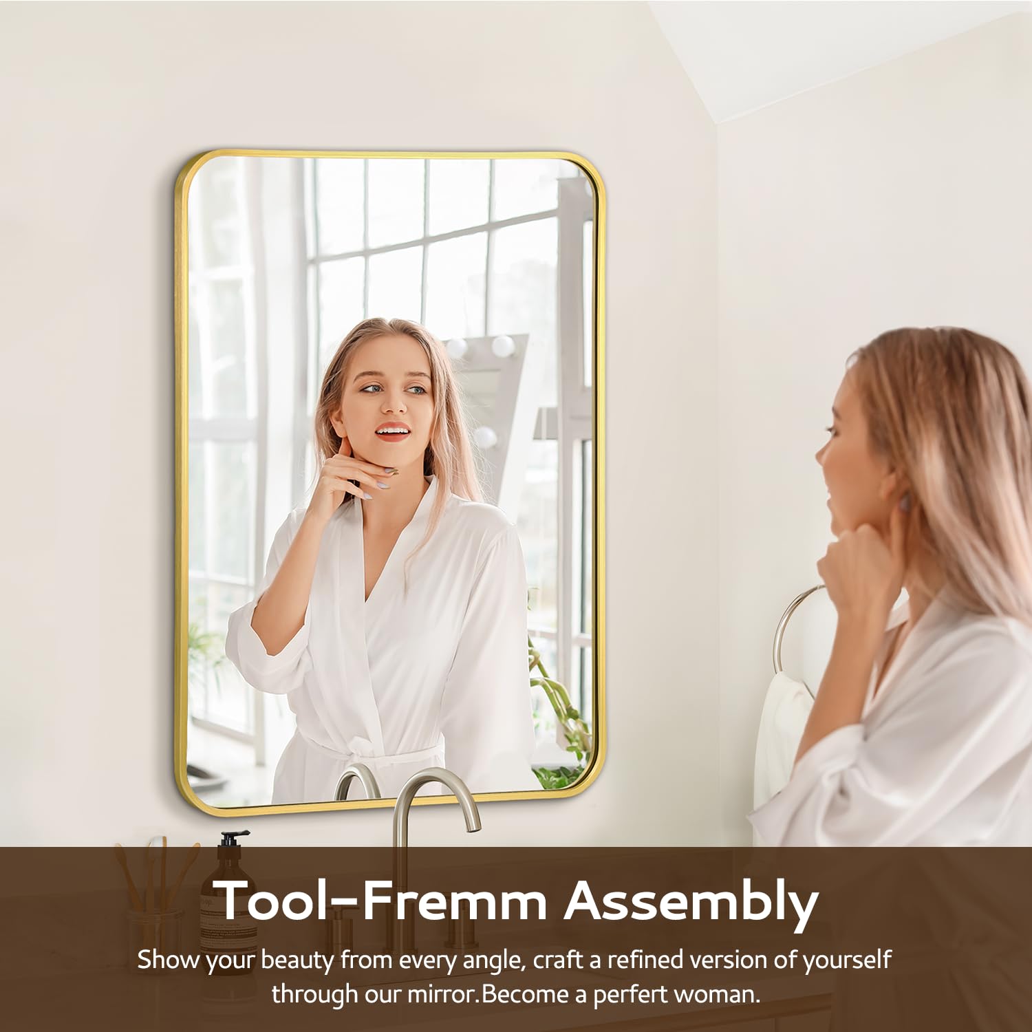 Irregular Mirror 34"x21" Heterotypic Bathroom Mirror Asymmetrical Wall Mirror Black Vanity Mirror Frosted Frameless Anti-Rust Tempered Glass Hangs Mirror for Bedroom Entryway Room Decorative