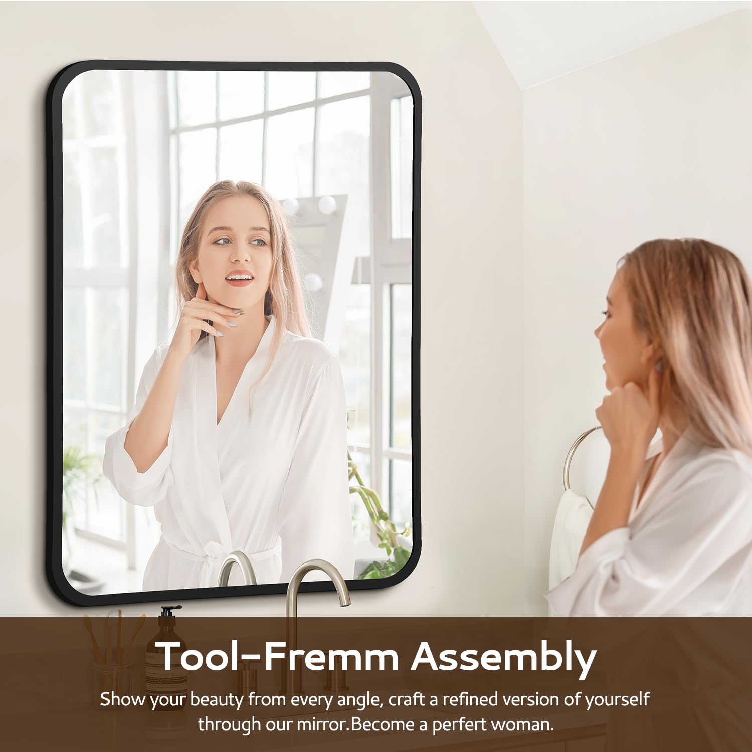 Irregular Mirror 34"x21" Heterotypic Bathroom Mirror Asymmetrical Wall Mirror Black Vanity Mirror Frosted Frameless Anti-Rust Tempered Glass Hangs Mirror for Bedroom Entryway Room Decorative