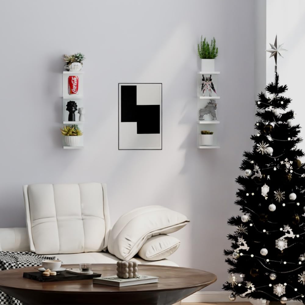 7 Tier White Floating Shelves, Wall Shelf Unit for Wall Decor Vanity Bedroom Living Room, Narrow Wall-Mount Shelving, Small 4-Tier Lack Display Shelves, 22.4 x 5.9 x 5.9 inches - Set of 2
