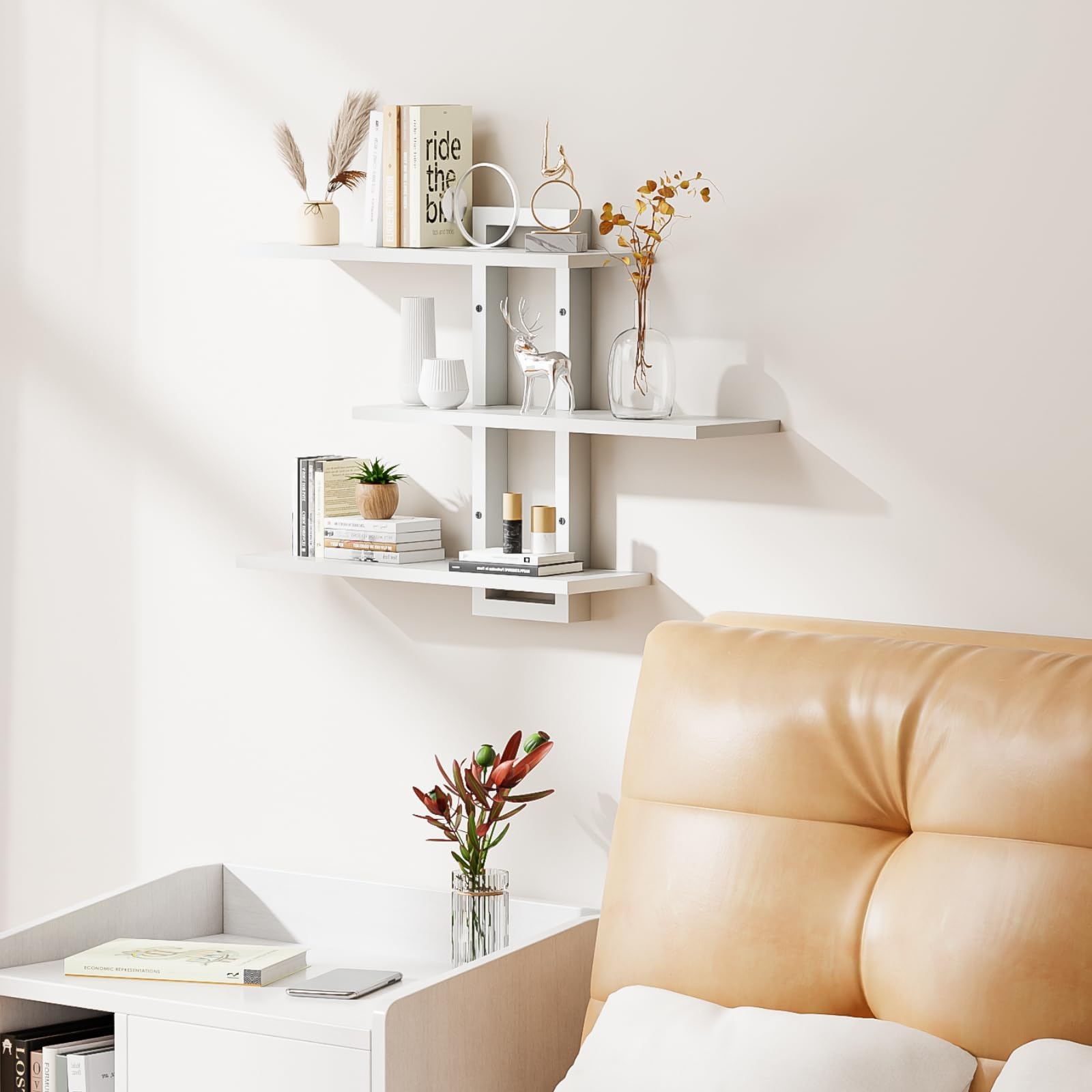 Homode Floating Shelves for Wall, Wood Wall Shelves for Bathroom, 3 Tier Shelves for Wall Decor, Decorative Hanging Storage Shelf for Bedroom Kitchen Living Room, Rustic Brown and Black