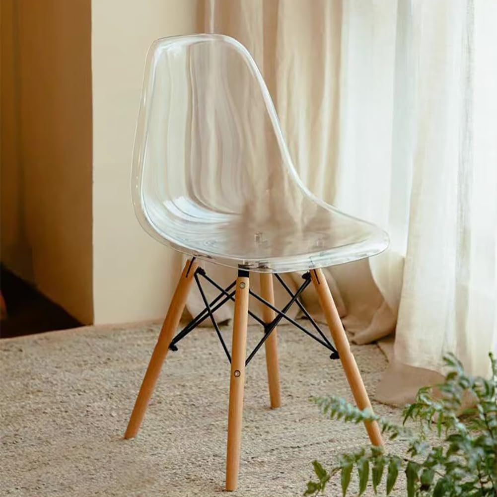 Modern Acrylic Chairs - Clear Desk & Side Chairs for Kitchen, Dining Room, Living Room with Wooden Leg