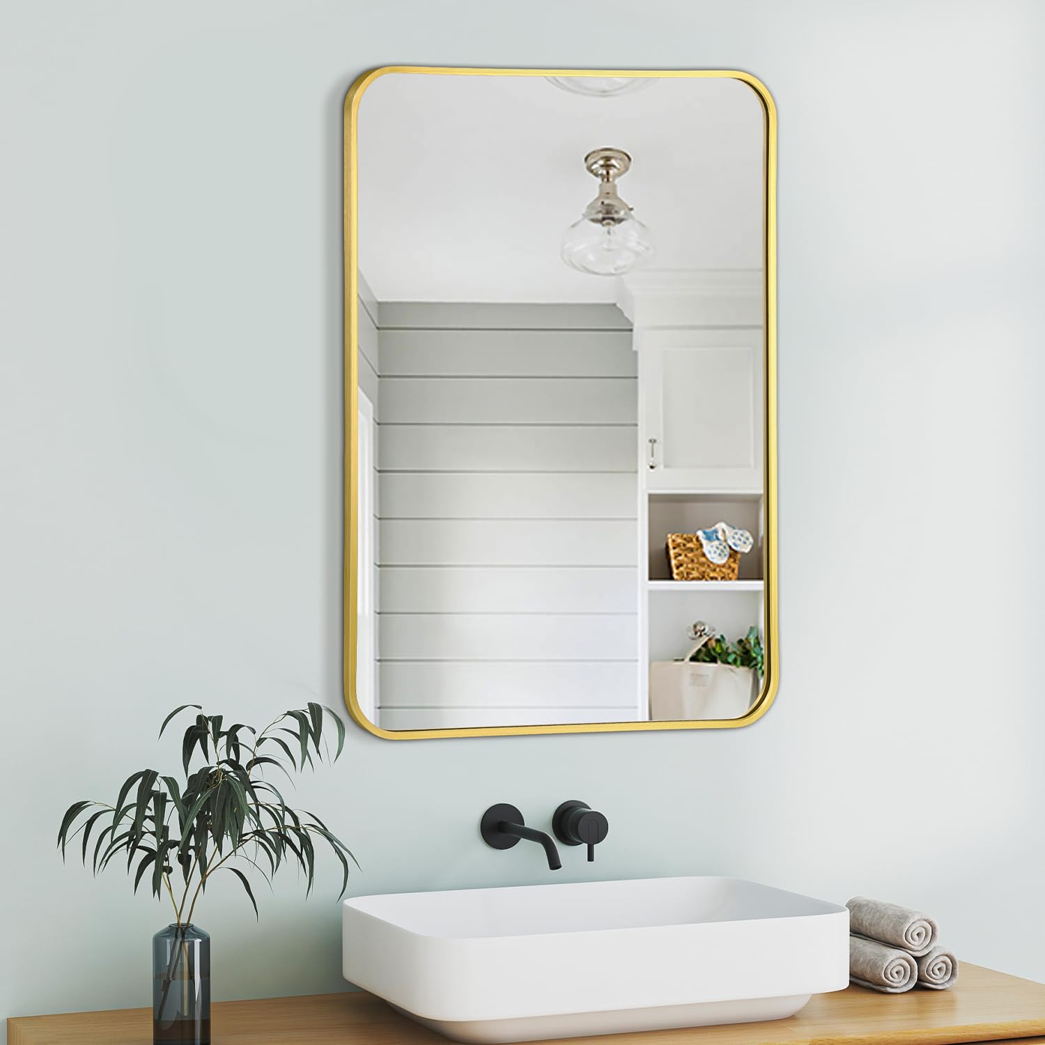 Irregular Mirror 34"x21" Heterotypic Bathroom Mirror Asymmetrical Wall Mirror Black Vanity Mirror Frosted Frameless Anti-Rust Tempered Glass Hangs Mirror for Bedroom Entryway Room Decorative