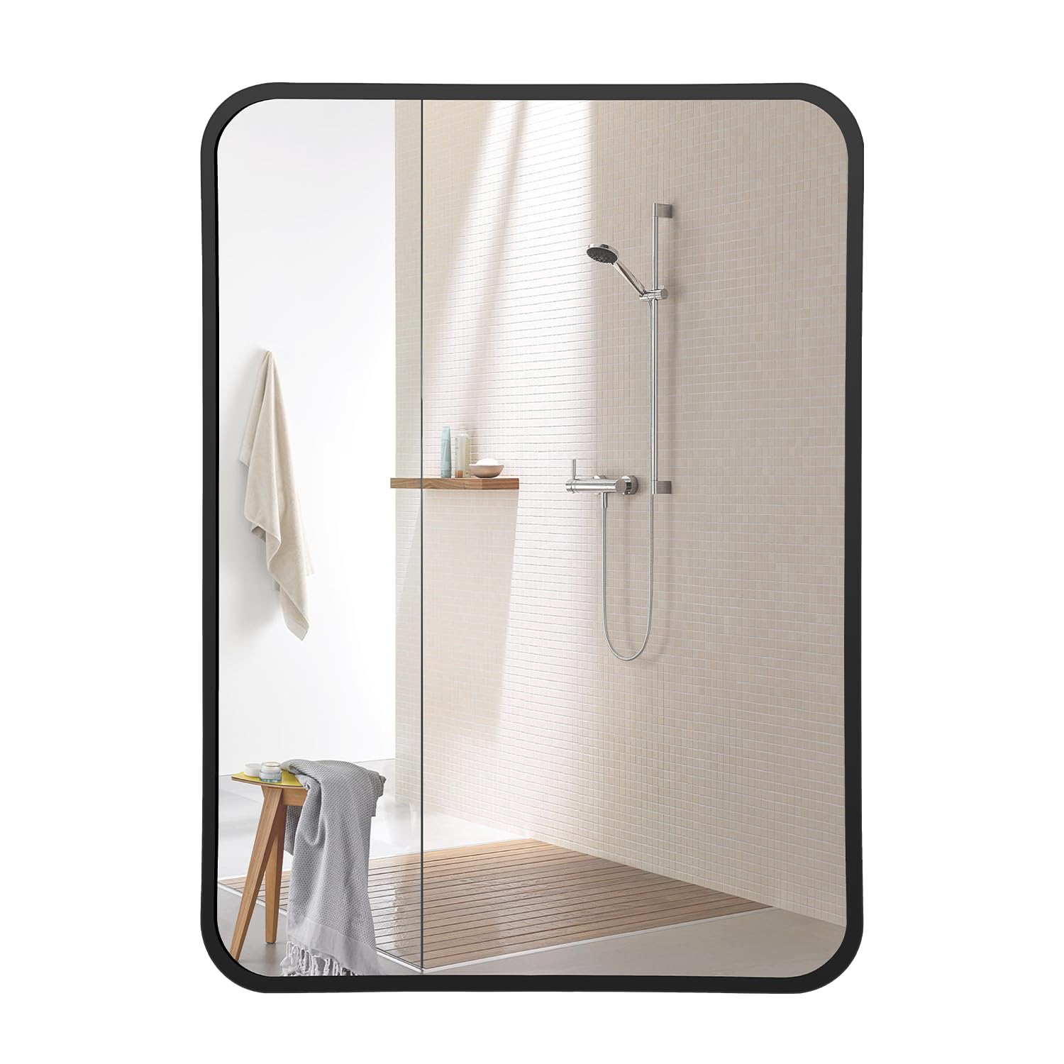Irregular Mirror 34"x21" Heterotypic Bathroom Mirror Asymmetrical Wall Mirror Black Vanity Mirror Frosted Frameless Anti-Rust Tempered Glass Hangs Mirror for Bedroom Entryway Room Decorative