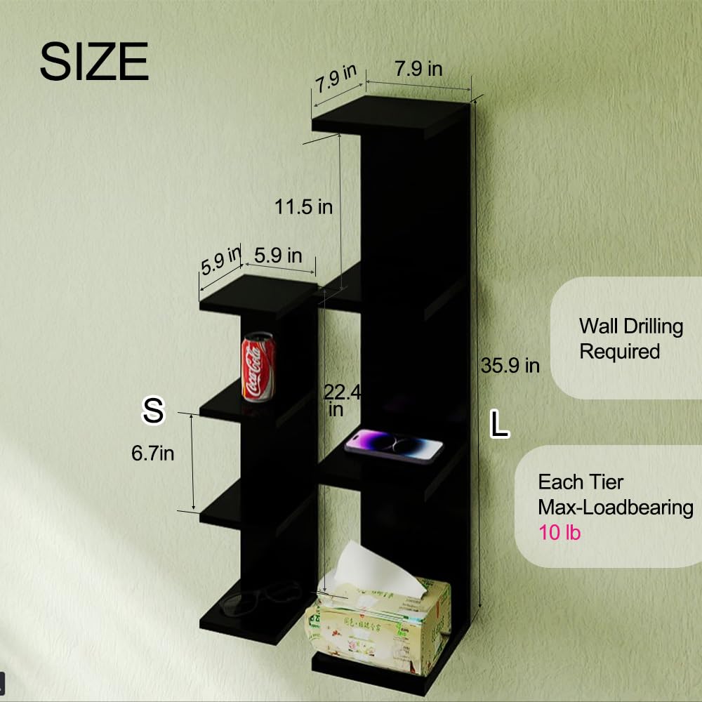 7 Tier White Floating Shelves, Wall Shelf Unit for Wall Decor Vanity Bedroom Living Room, Narrow Wall-Mount Shelving, Small 4-Tier Lack Display Shelves, 22.4 x 5.9 x 5.9 inches - Set of 2