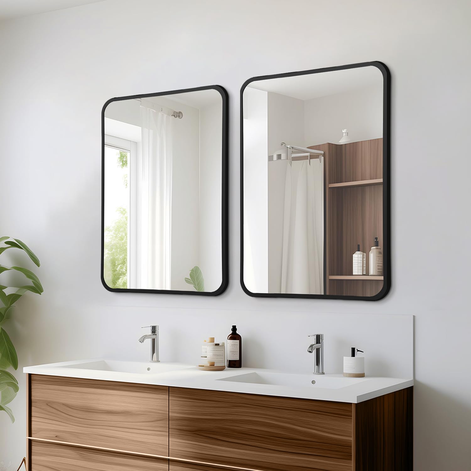 Irregular Mirror 34"x21" Heterotypic Bathroom Mirror Asymmetrical Wall Mirror Black Vanity Mirror Frosted Frameless Anti-Rust Tempered Glass Hangs Mirror for Bedroom Entryway Room Decorative