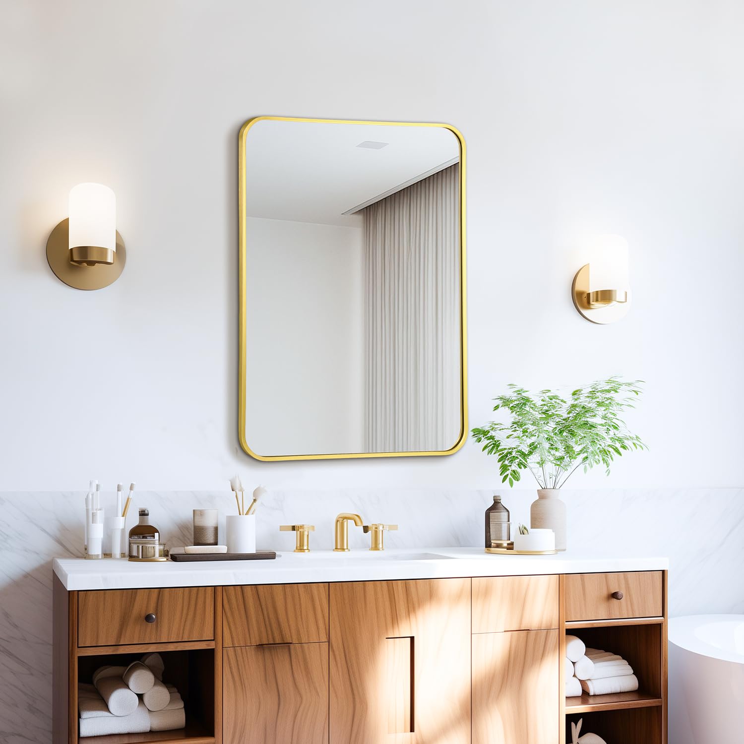 Irregular Mirror 34"x21" Heterotypic Bathroom Mirror Asymmetrical Wall Mirror Black Vanity Mirror Frosted Frameless Anti-Rust Tempered Glass Hangs Mirror for Bedroom Entryway Room Decorative