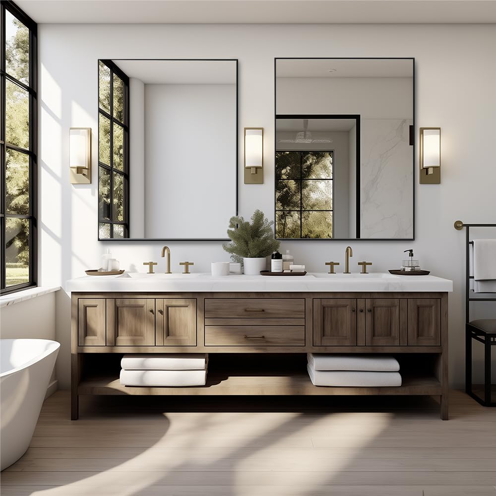 Irregular Mirror 34"x21" Heterotypic Bathroom Mirror Asymmetrical Wall Mirror Black Vanity Mirror Frosted Frameless Anti-Rust Tempered Glass Hangs Mirror for Bedroom Entryway Room Decorative
