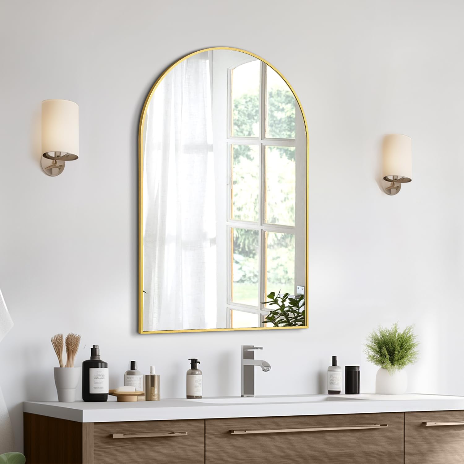 Irregular Mirror 34"x21" Heterotypic Bathroom Mirror Asymmetrical Wall Mirror Black Vanity Mirror Frosted Frameless Anti-Rust Tempered Glass Hangs Mirror for Bedroom Entryway Room Decorative