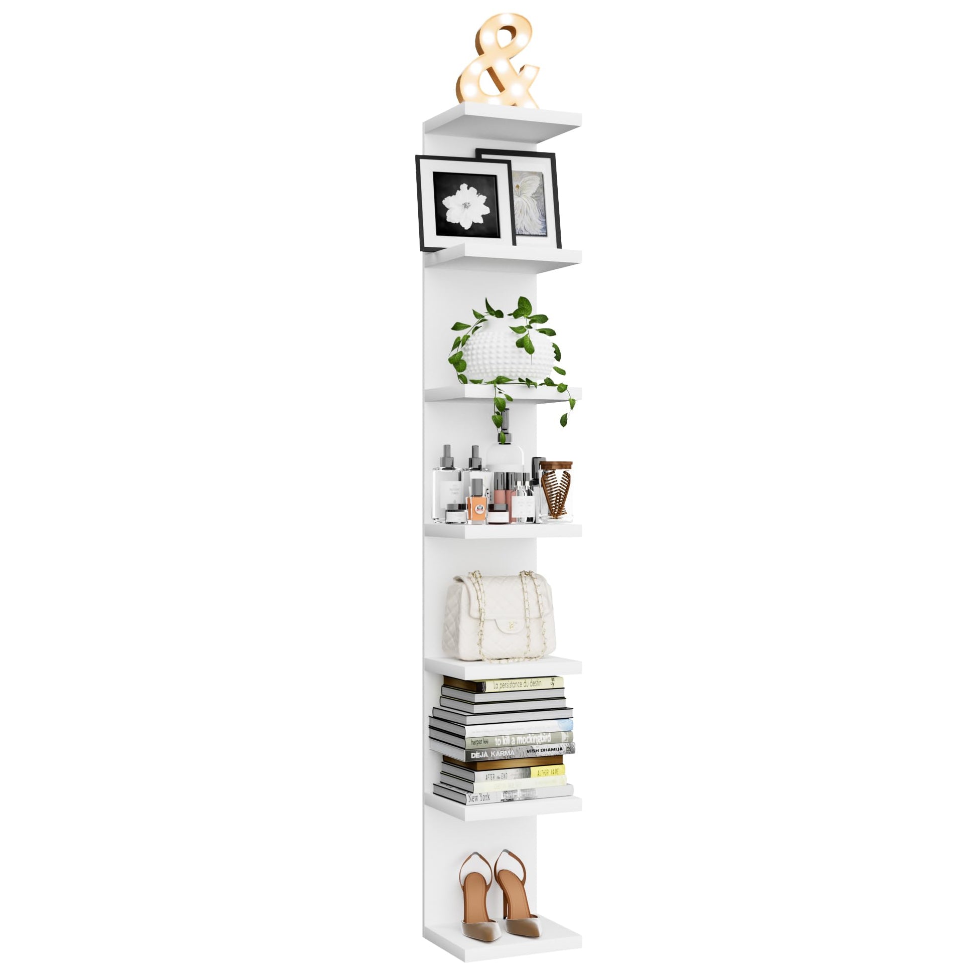 7 Tier Wall Shelf Unit, Floating Shelves for Storage Home Display, Versatile Lack Wall Shelves for Bedroom,Living Room,Office Decor, Tall Long Shelf for Book,Shoe,Vanity, Purse and TV White
