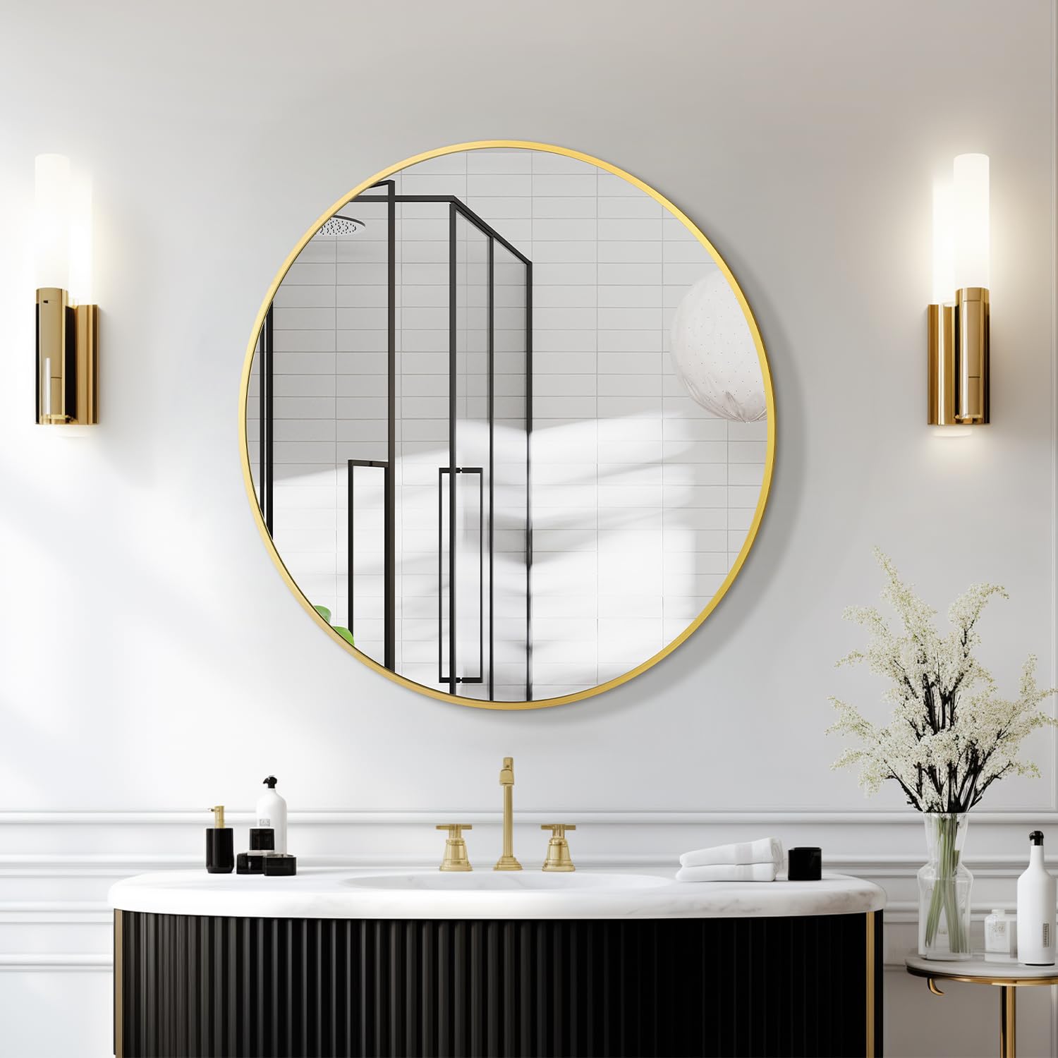 Irregular Mirror 34"x21" Heterotypic Bathroom Mirror Asymmetrical Wall Mirror Black Vanity Mirror Frosted Frameless Anti-Rust Tempered Glass Hangs Mirror for Bedroom Entryway Room Decorative