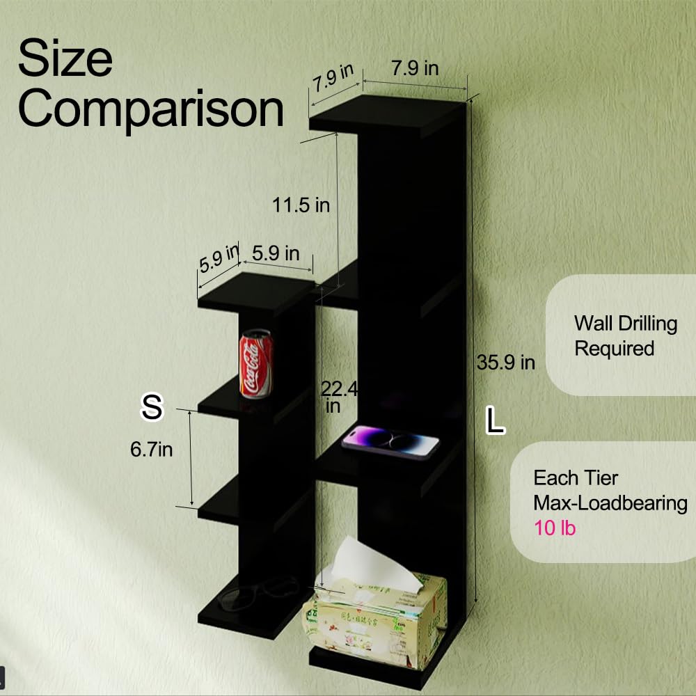 7 Tier White Floating Shelves, Wall Shelf Unit for Wall Decor Vanity Bedroom Living Room, Narrow Wall-Mount Shelving, Small 4-Tier Lack Display Shelves, 22.4 x 5.9 x 5.9 inches - Set of 2