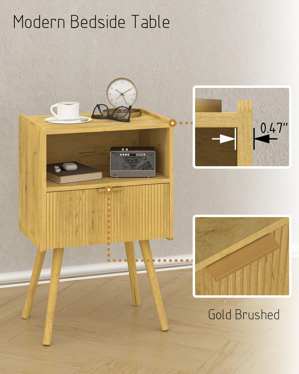 White Nightstand,Modern Bedside Table with Storage Drawer and Open Wood Shelf, for Living Room, Bedroom and Small Spaces, Accent Night Stand with Solid Wood Legs, Easy Assembly,Classic White