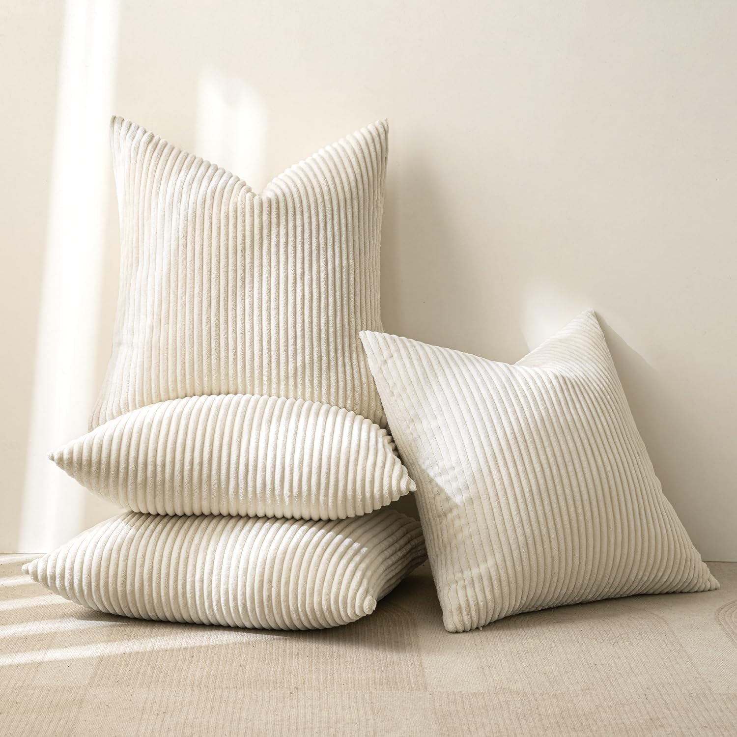 MIULEE Summer Boho Farmhouse Sage Green Throw Pillow Covers 18x18 Inch Set of 4 Mordern Nordic Cushion Covers Soft Corduroy Home Decor for Couch Bed Sofa Living Room Forest Green