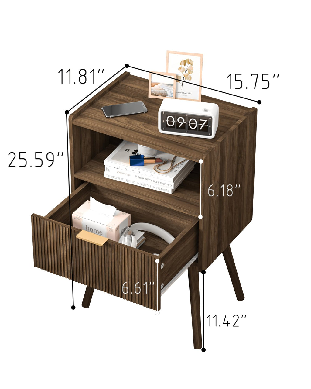 White Nightstand,Modern Bedside Table with Storage Drawer and Open Wood Shelf, for Living Room, Bedroom and Small Spaces, Accent Night Stand with Solid Wood Legs, Easy Assembly,Classic White