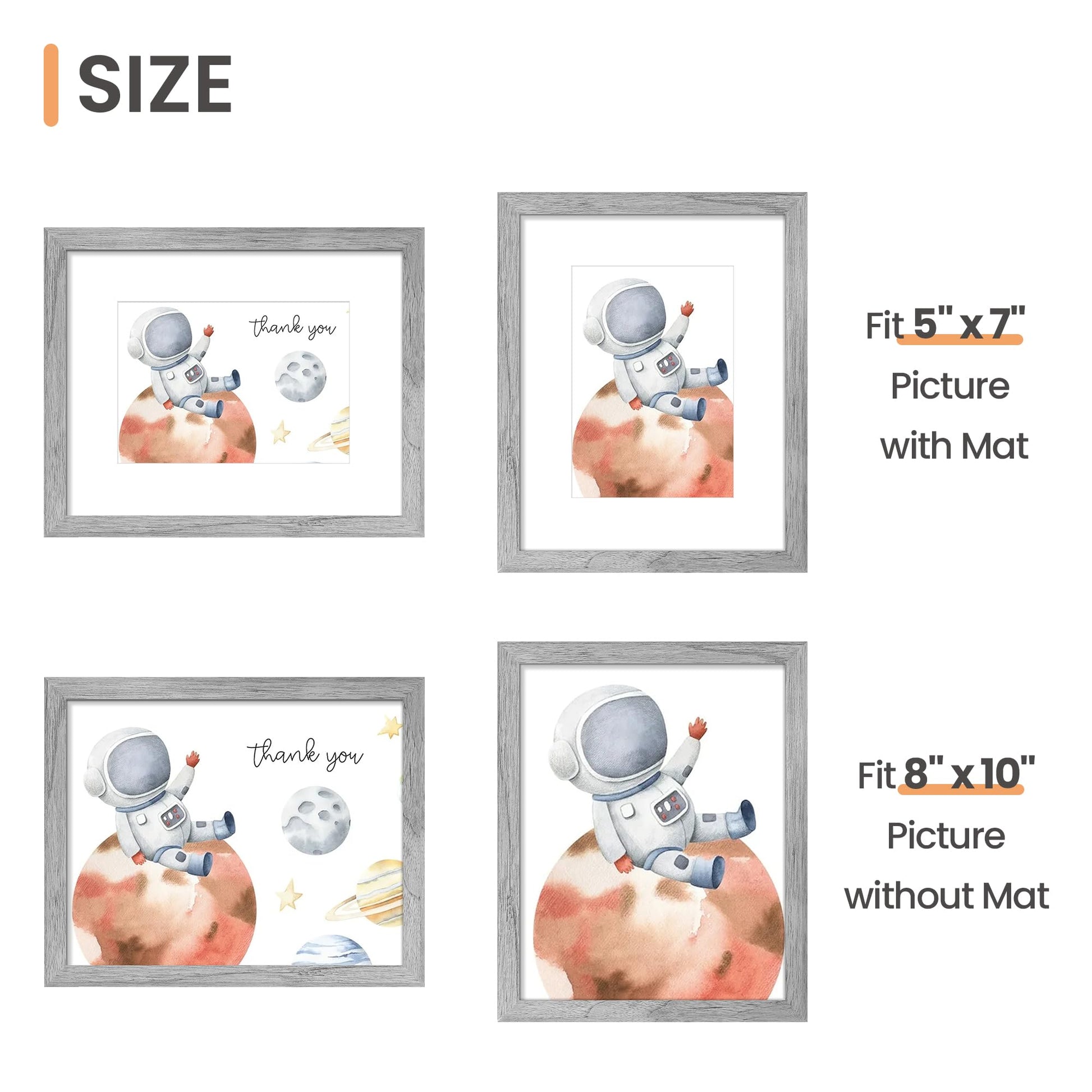 upsimples 11x14 Picture Frame Set of 5, Display Pictures 8x10 with Mat or 11x14 Without Mat, Wall Gallery Photo Frames, Black