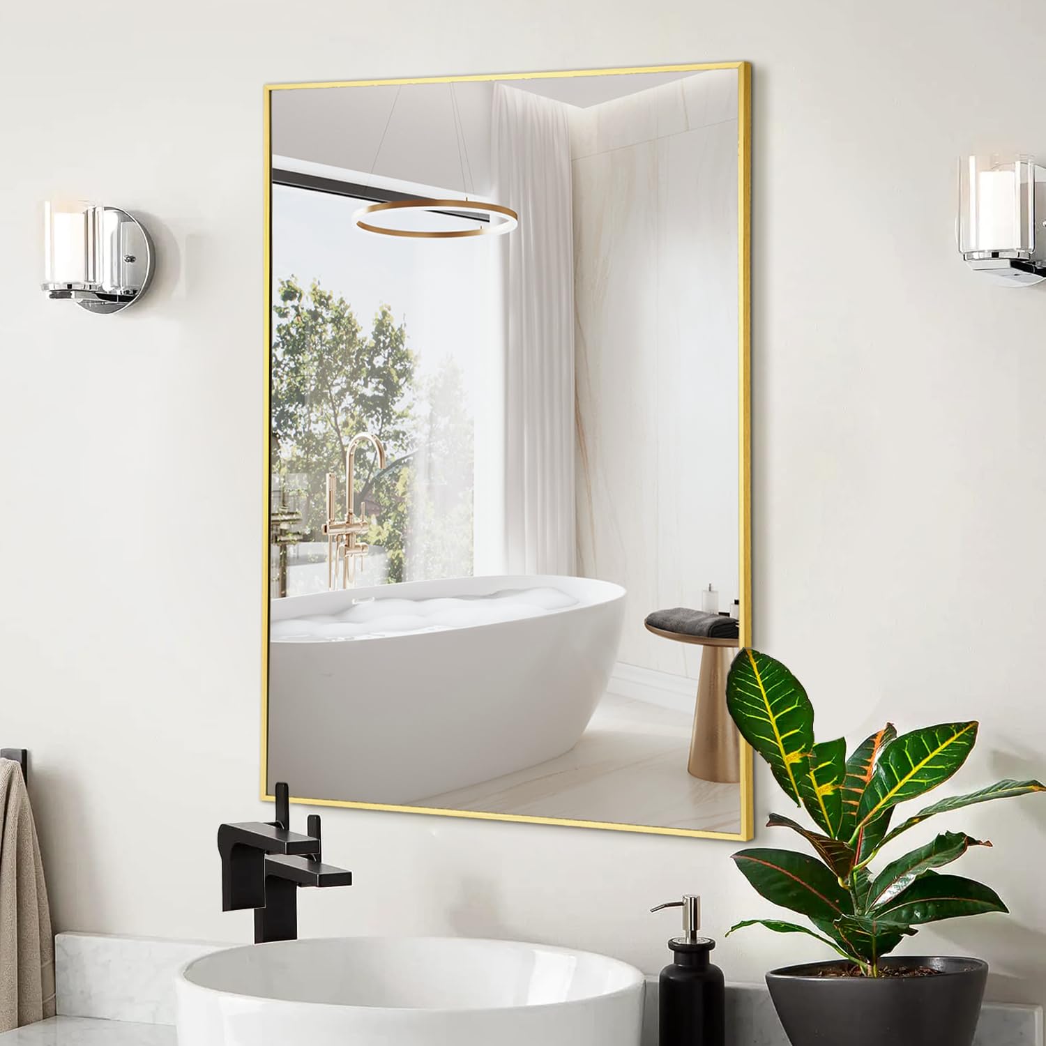 Irregular Mirror 34"x21" Heterotypic Bathroom Mirror Asymmetrical Wall Mirror Black Vanity Mirror Frosted Frameless Anti-Rust Tempered Glass Hangs Mirror for Bedroom Entryway Room Decorative