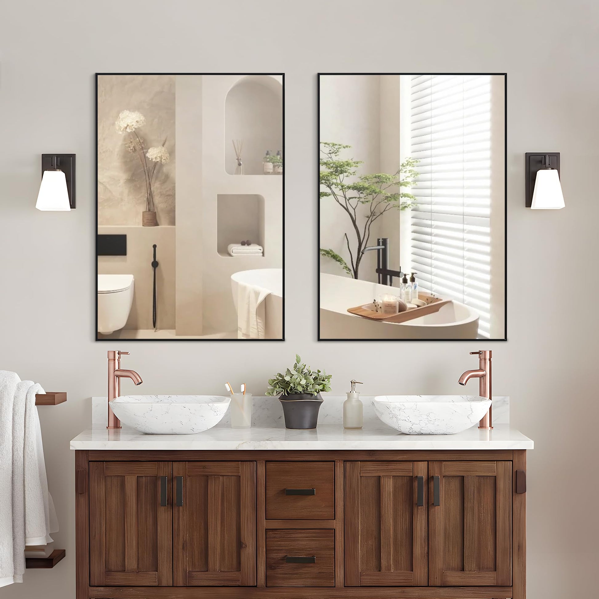 Irregular Mirror 34"x21" Heterotypic Bathroom Mirror Asymmetrical Wall Mirror Black Vanity Mirror Frosted Frameless Anti-Rust Tempered Glass Hangs Mirror for Bedroom Entryway Room Decorative