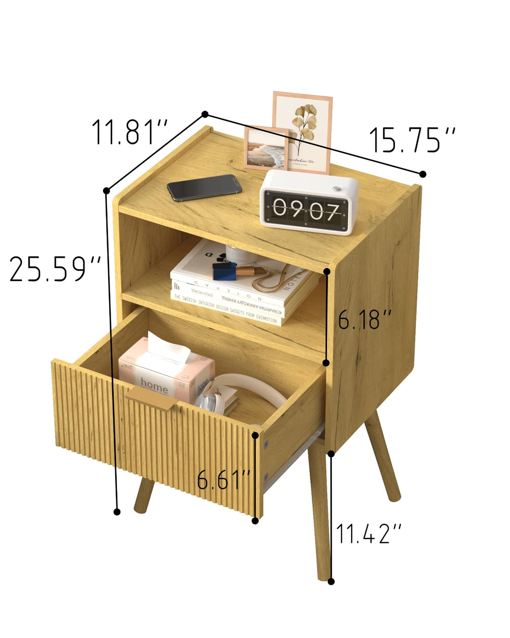 White Nightstand,Modern Bedside Table with Storage Drawer and Open Wood Shelf, for Living Room, Bedroom and Small Spaces, Accent Night Stand with Solid Wood Legs, Easy Assembly,Classic White