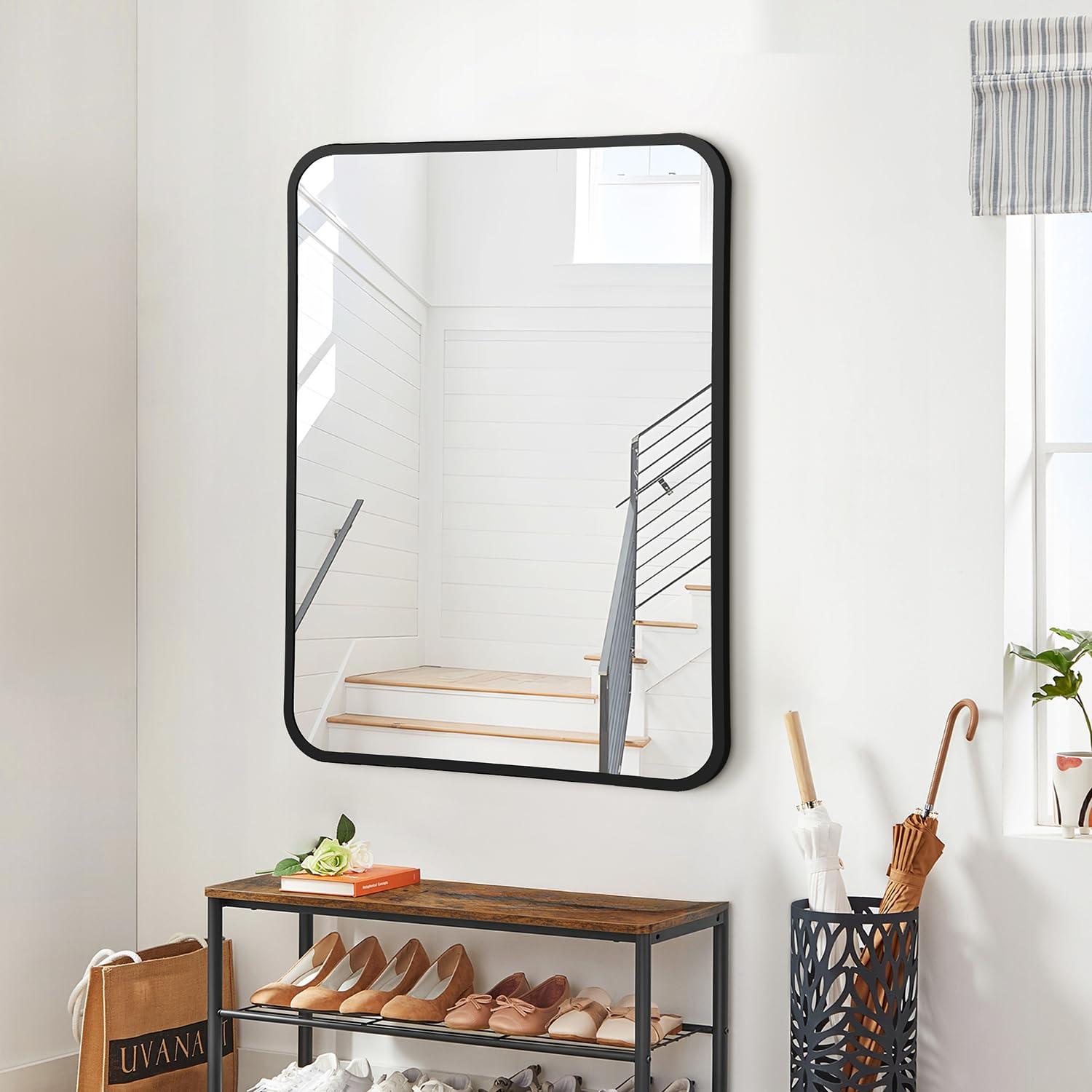 Irregular Mirror 34"x21" Heterotypic Bathroom Mirror Asymmetrical Wall Mirror Black Vanity Mirror Frosted Frameless Anti-Rust Tempered Glass Hangs Mirror for Bedroom Entryway Room Decorative