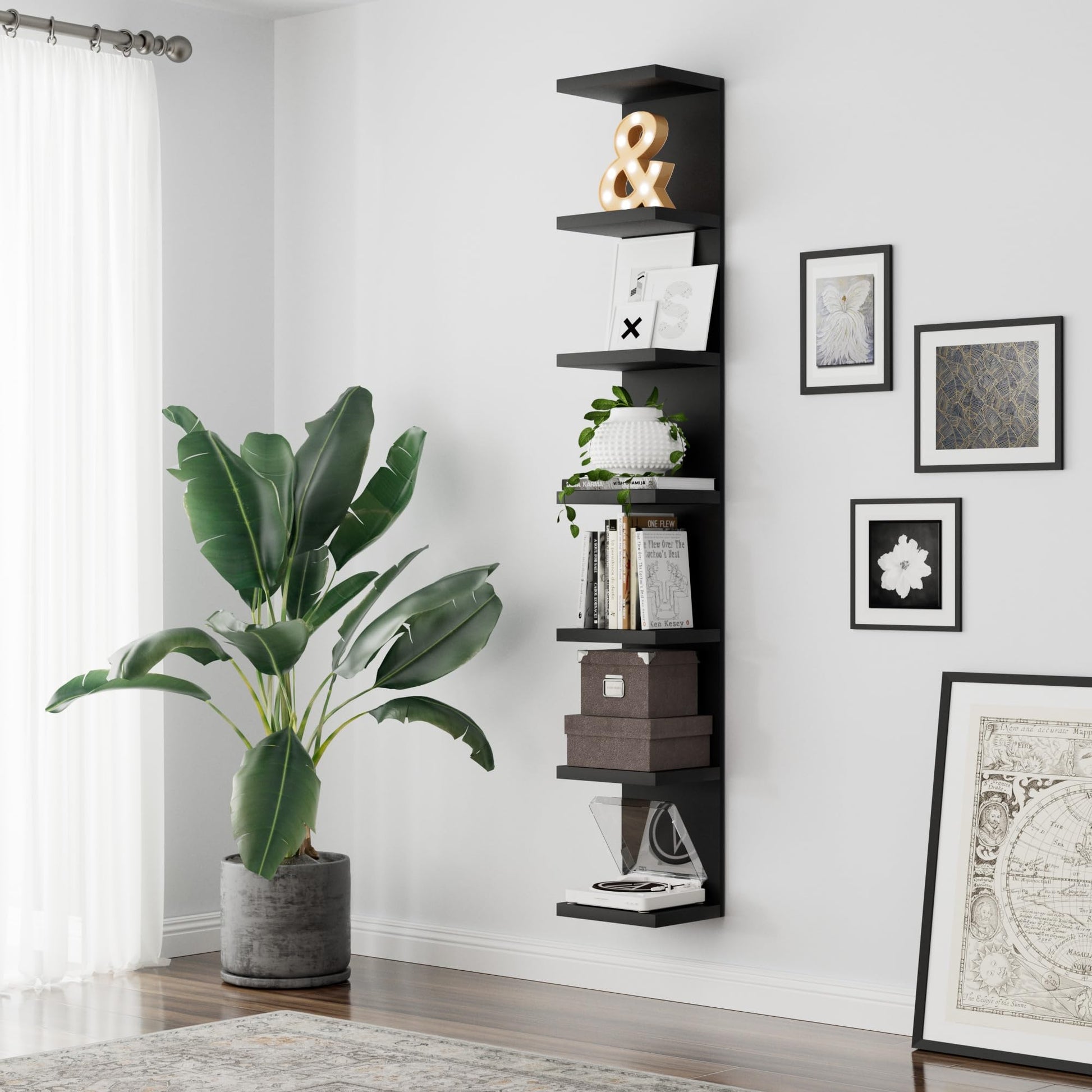 7 Tier Wall Shelf Unit, Floating Shelves for Storage Home Display, Versatile Lack Wall Shelves for Bedroom,Living Room,Office Decor, Tall Long Shelf for Book,Shoe,Vanity, Purse and TV White
