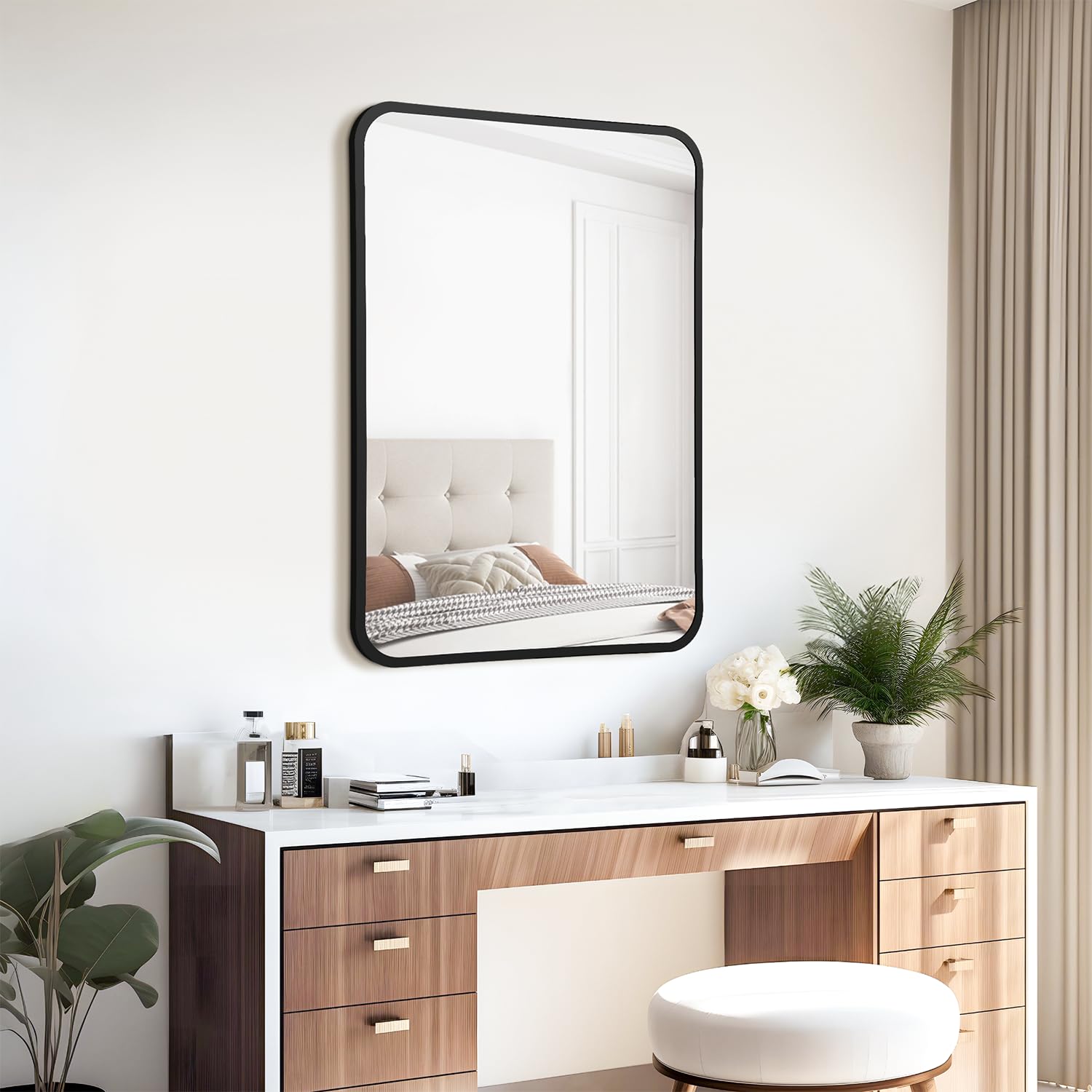 Irregular Mirror 34"x21" Heterotypic Bathroom Mirror Asymmetrical Wall Mirror Black Vanity Mirror Frosted Frameless Anti-Rust Tempered Glass Hangs Mirror for Bedroom Entryway Room Decorative
