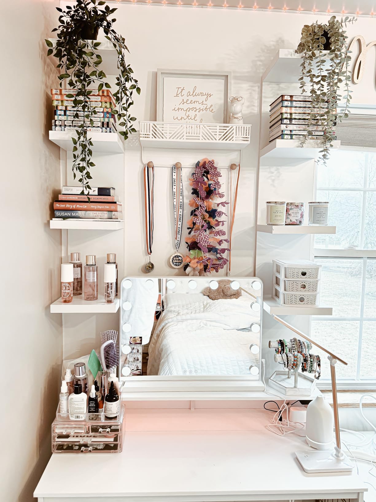 7 Tier White Floating Shelves, Wall Shelf Unit for Wall Decor Vanity Bedroom Living Room, Narrow Wall-Mount Shelving, Small 4-Tier Lack Display Shelves, 22.4 x 5.9 x 5.9 inches - Set of 2