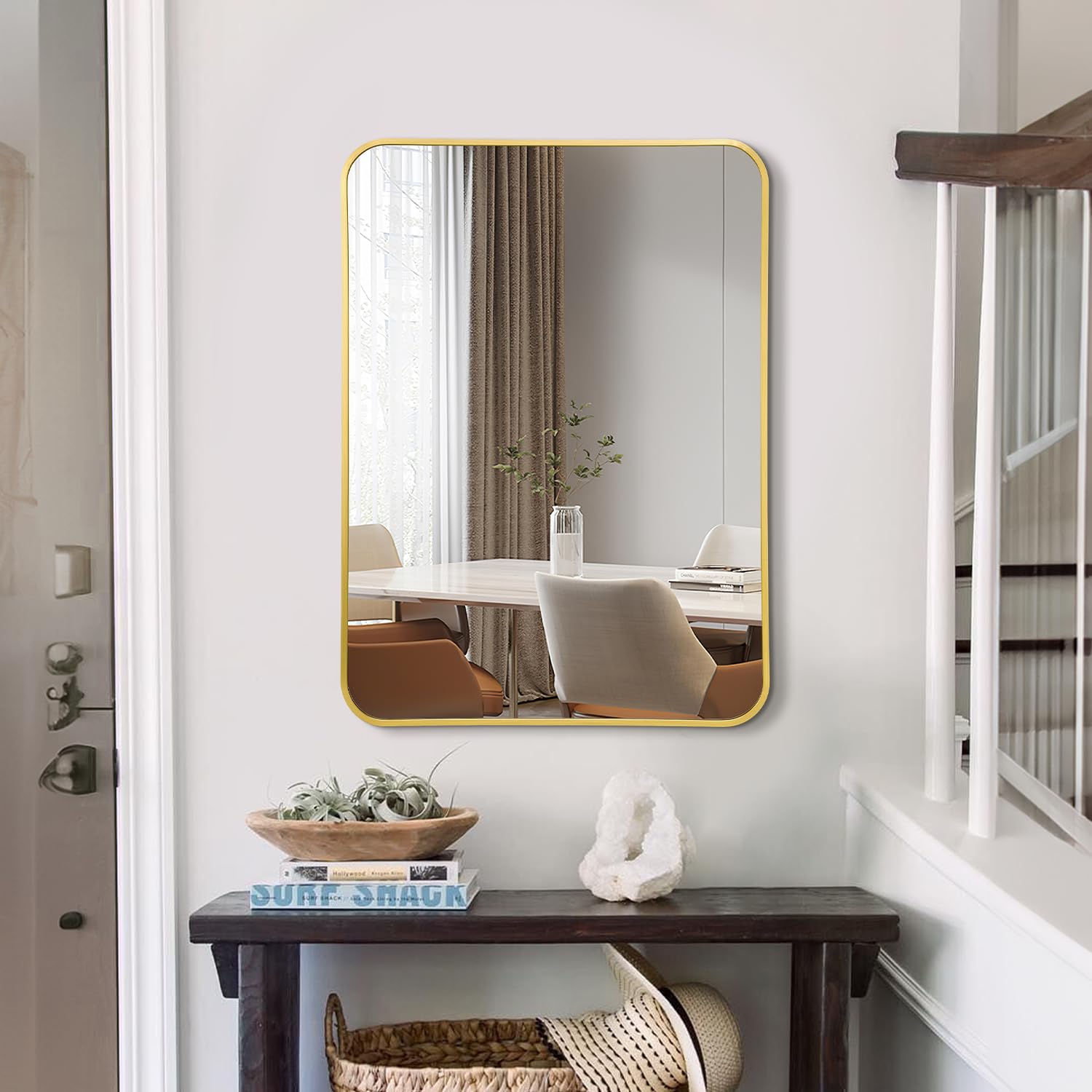 Irregular Mirror 34"x21" Heterotypic Bathroom Mirror Asymmetrical Wall Mirror Black Vanity Mirror Frosted Frameless Anti-Rust Tempered Glass Hangs Mirror for Bedroom Entryway Room Decorative