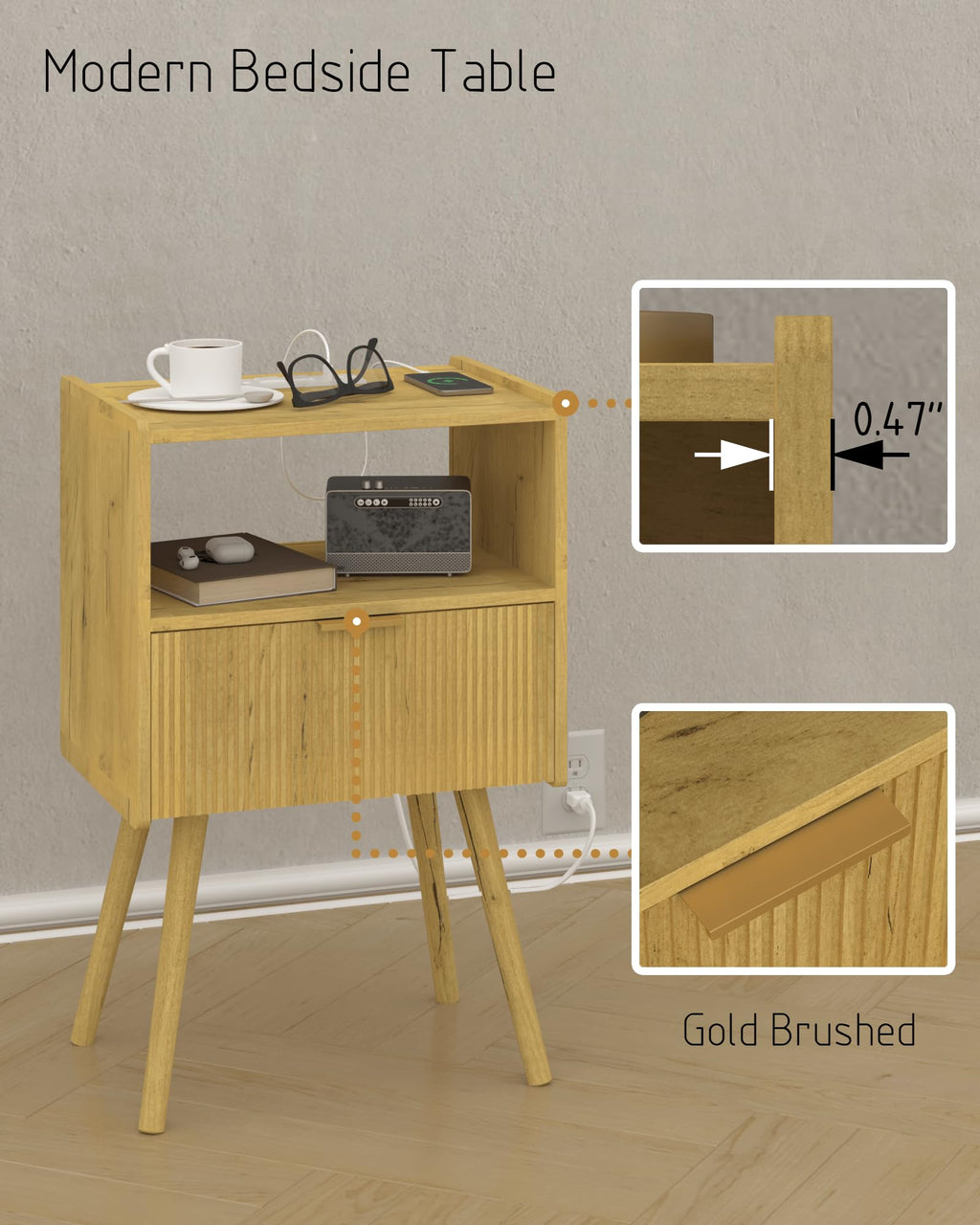 White Nightstand,Modern Bedside Table with Storage Drawer and Open Wood Shelf, for Living Room, Bedroom and Small Spaces, Accent Night Stand with Solid Wood Legs, Easy Assembly,Classic White