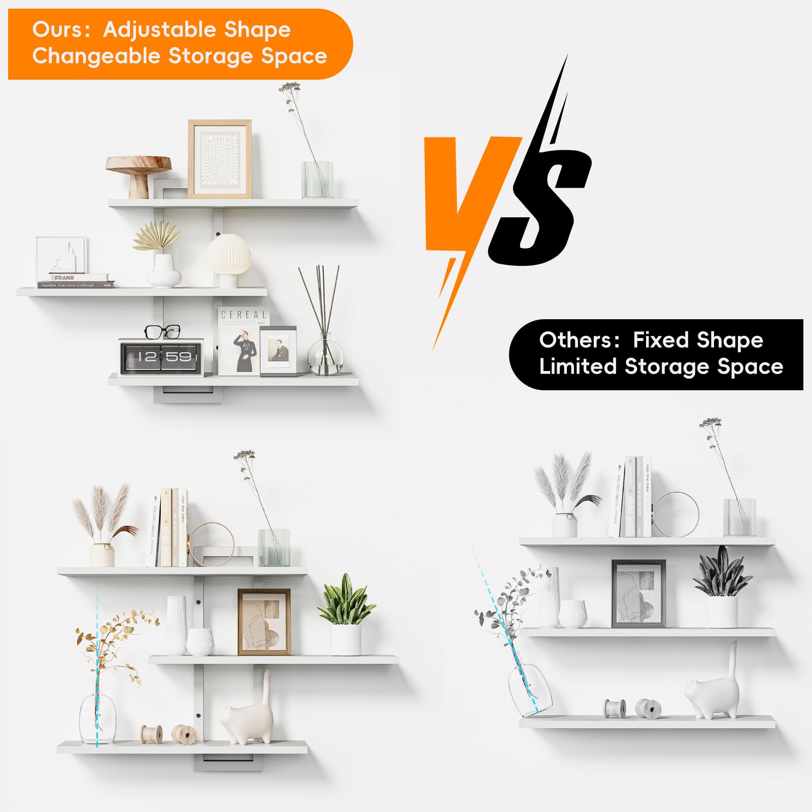 Homode Floating Shelves for Wall, Wood Wall Shelves for Bathroom, 3 Tier Shelves for Wall Decor, Decorative Hanging Storage Shelf for Bedroom Kitchen Living Room, Rustic Brown and Black