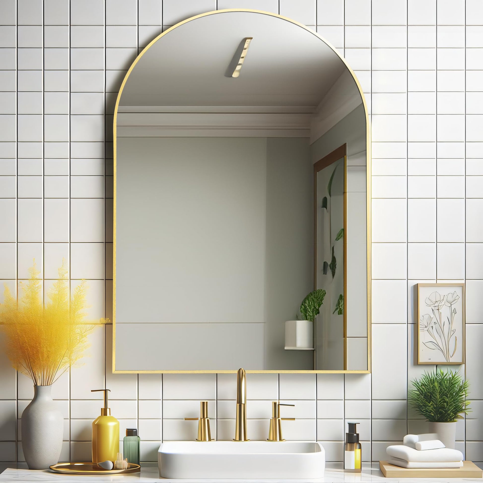 Irregular Mirror 34"x21" Heterotypic Bathroom Mirror Asymmetrical Wall Mirror Black Vanity Mirror Frosted Frameless Anti-Rust Tempered Glass Hangs Mirror for Bedroom Entryway Room Decorative