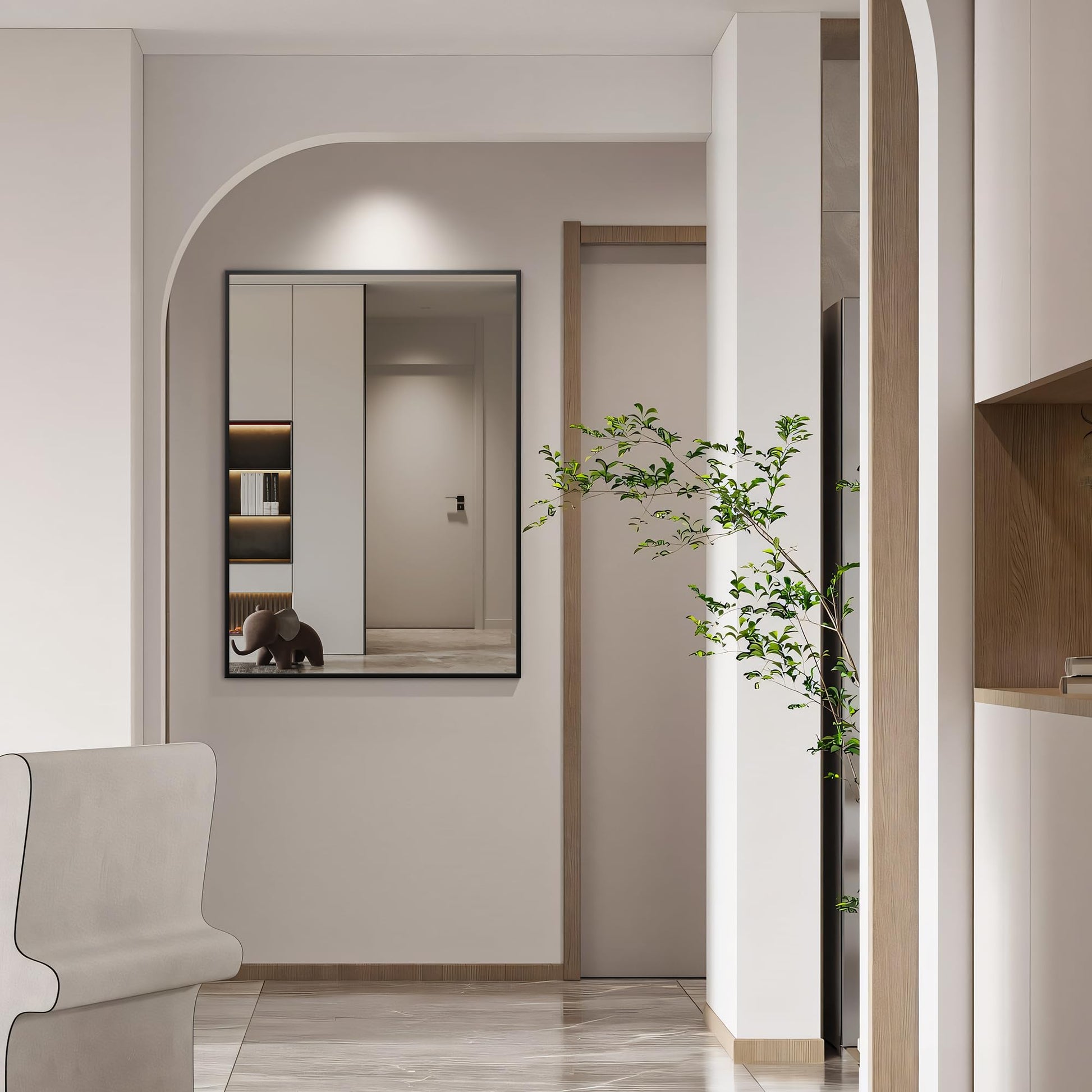 Irregular Mirror 34"x21" Heterotypic Bathroom Mirror Asymmetrical Wall Mirror Black Vanity Mirror Frosted Frameless Anti-Rust Tempered Glass Hangs Mirror for Bedroom Entryway Room Decorative