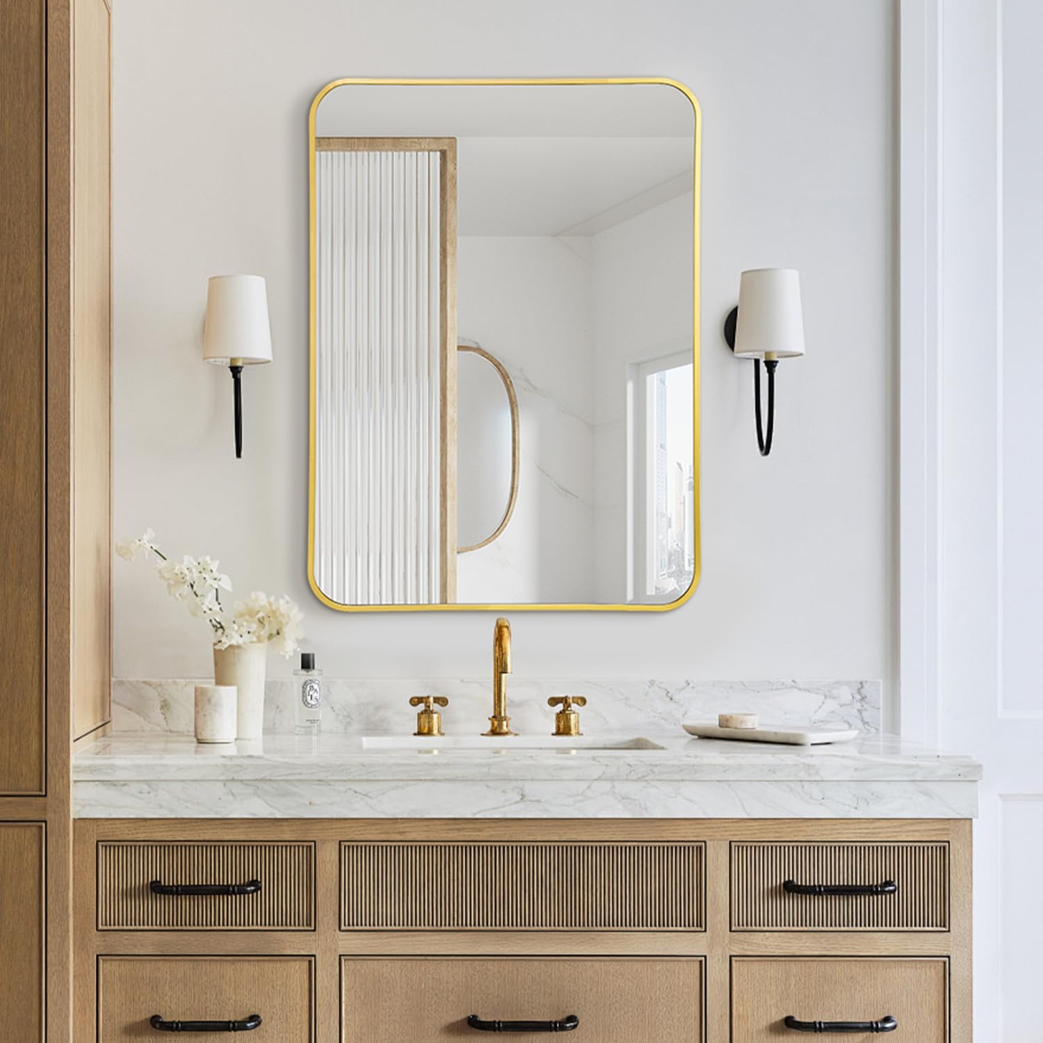 Irregular Mirror 34"x21" Heterotypic Bathroom Mirror Asymmetrical Wall Mirror Black Vanity Mirror Frosted Frameless Anti-Rust Tempered Glass Hangs Mirror for Bedroom Entryway Room Decorative