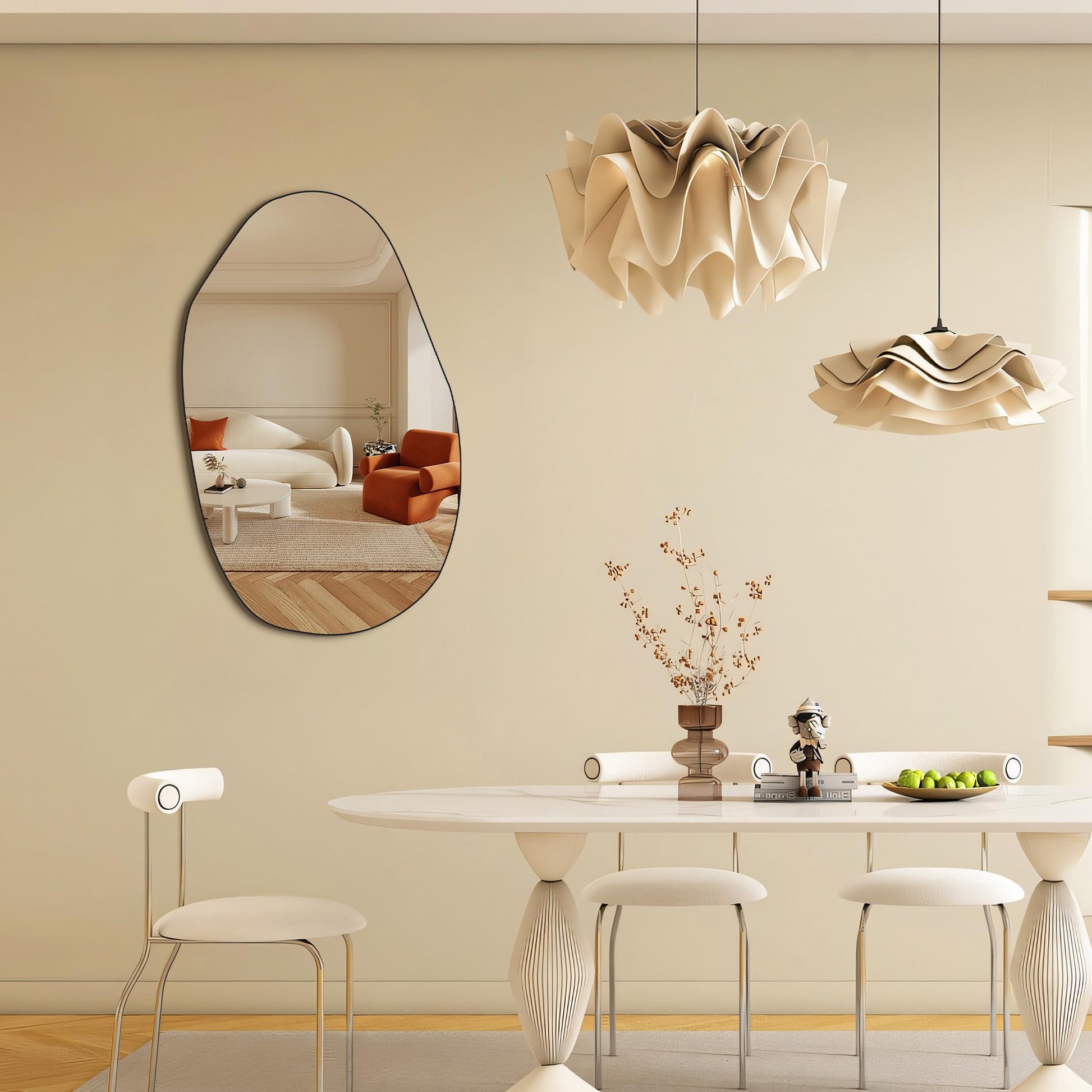 Irregular Mirror 34"x21" Heterotypic Bathroom Mirror Asymmetrical Wall Mirror Black Vanity Mirror Frosted Frameless Anti-Rust Tempered Glass Hangs Mirror for Bedroom Entryway Room Decorative