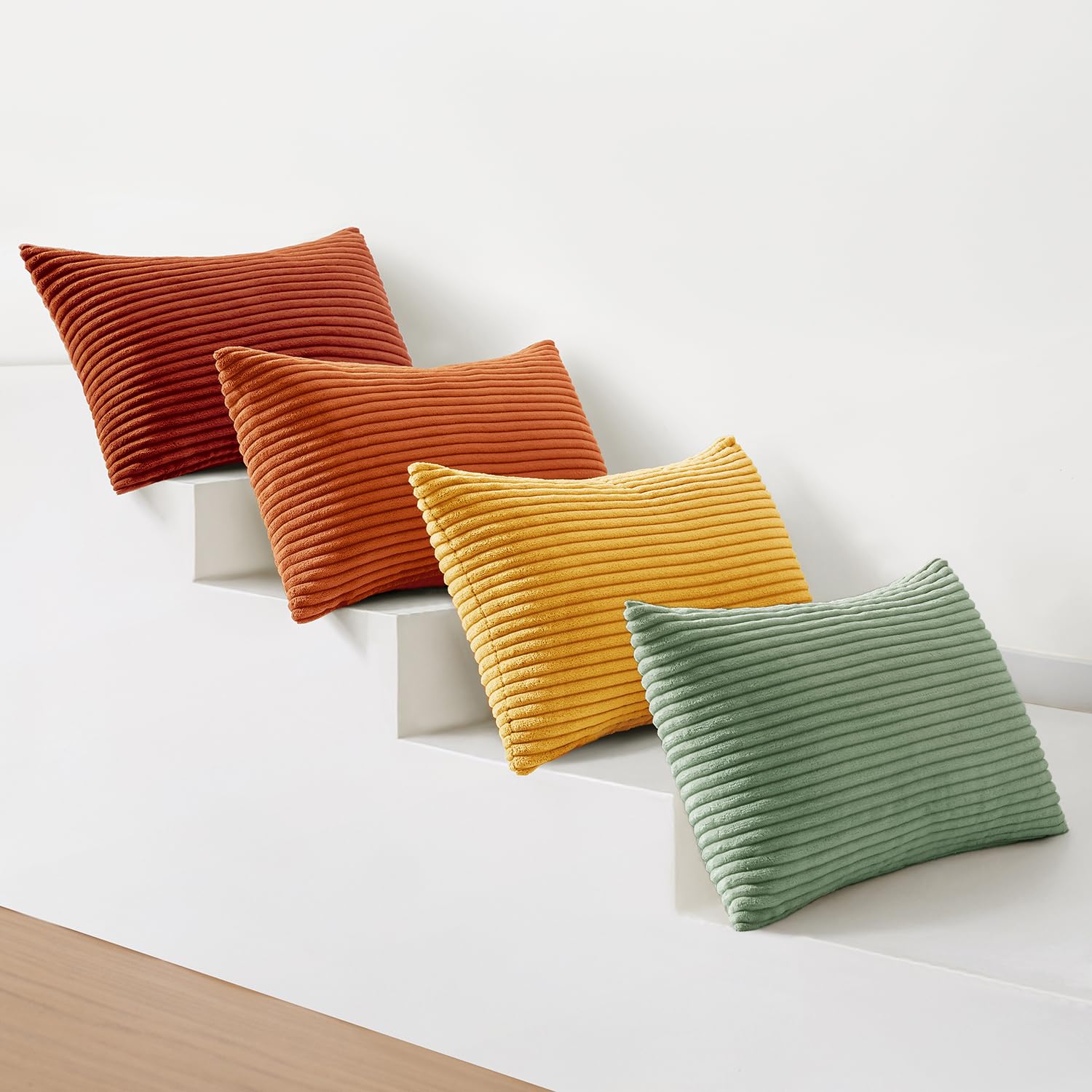 MIULEE Summer Boho Farmhouse Sage Green Throw Pillow Covers 18x18 Inch Set of 4 Mordern Nordic Cushion Covers Soft Corduroy Home Decor for Couch Bed Sofa Living Room Forest Green