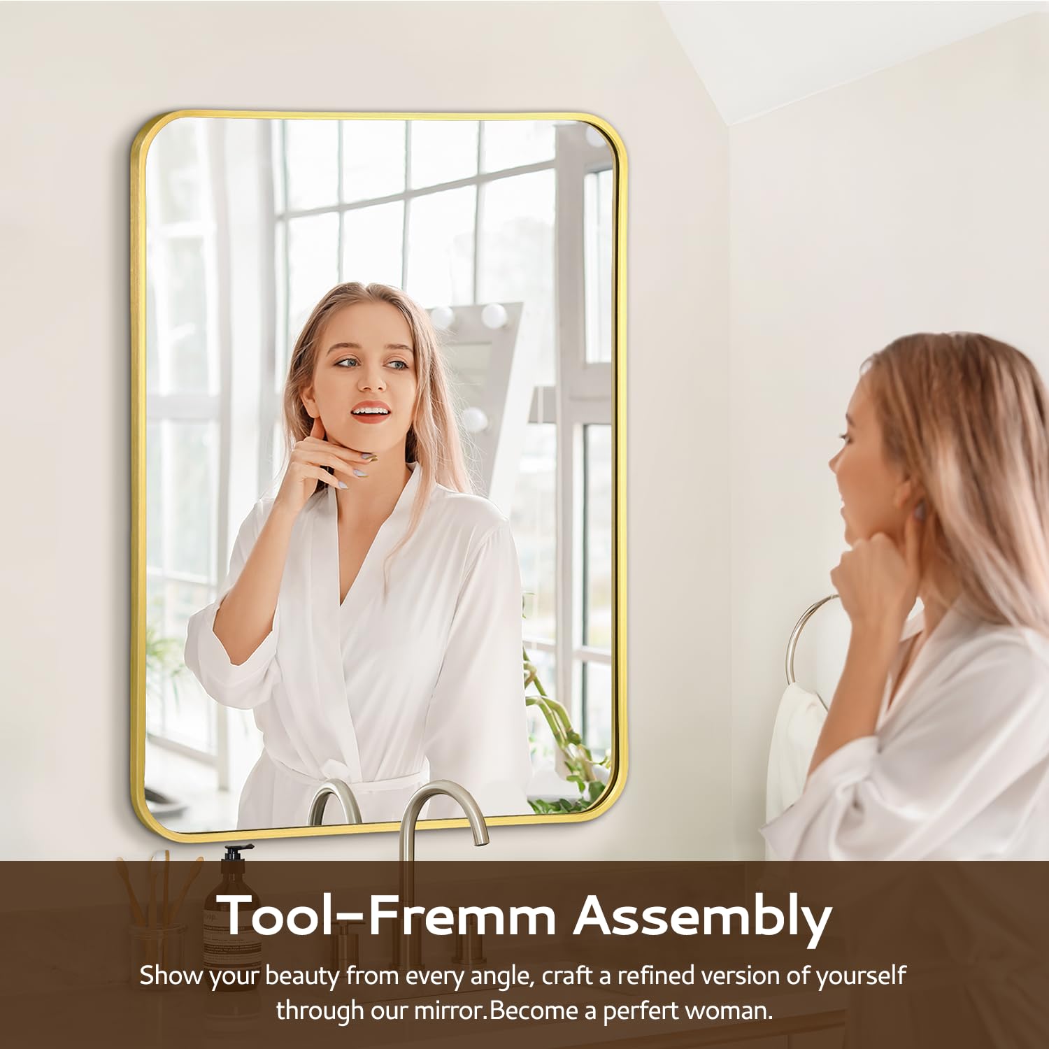 Irregular Mirror 34"x21" Heterotypic Bathroom Mirror Asymmetrical Wall Mirror Black Vanity Mirror Frosted Frameless Anti-Rust Tempered Glass Hangs Mirror for Bedroom Entryway Room Decorative