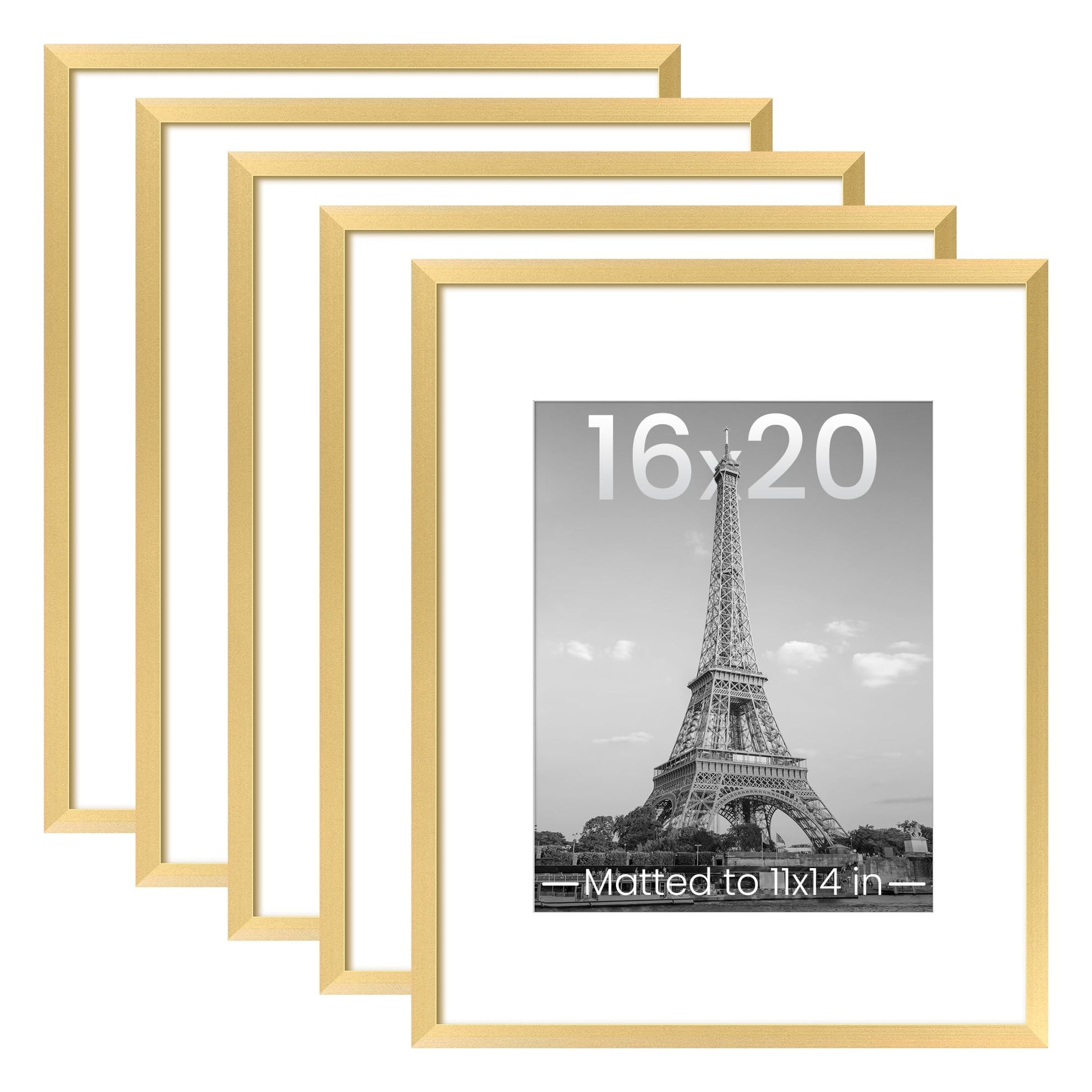 upsimples 11x14 Picture Frame Set of 5, Display Pictures 8x10 with Mat or 11x14 Without Mat, Wall Gallery Photo Frames, Black