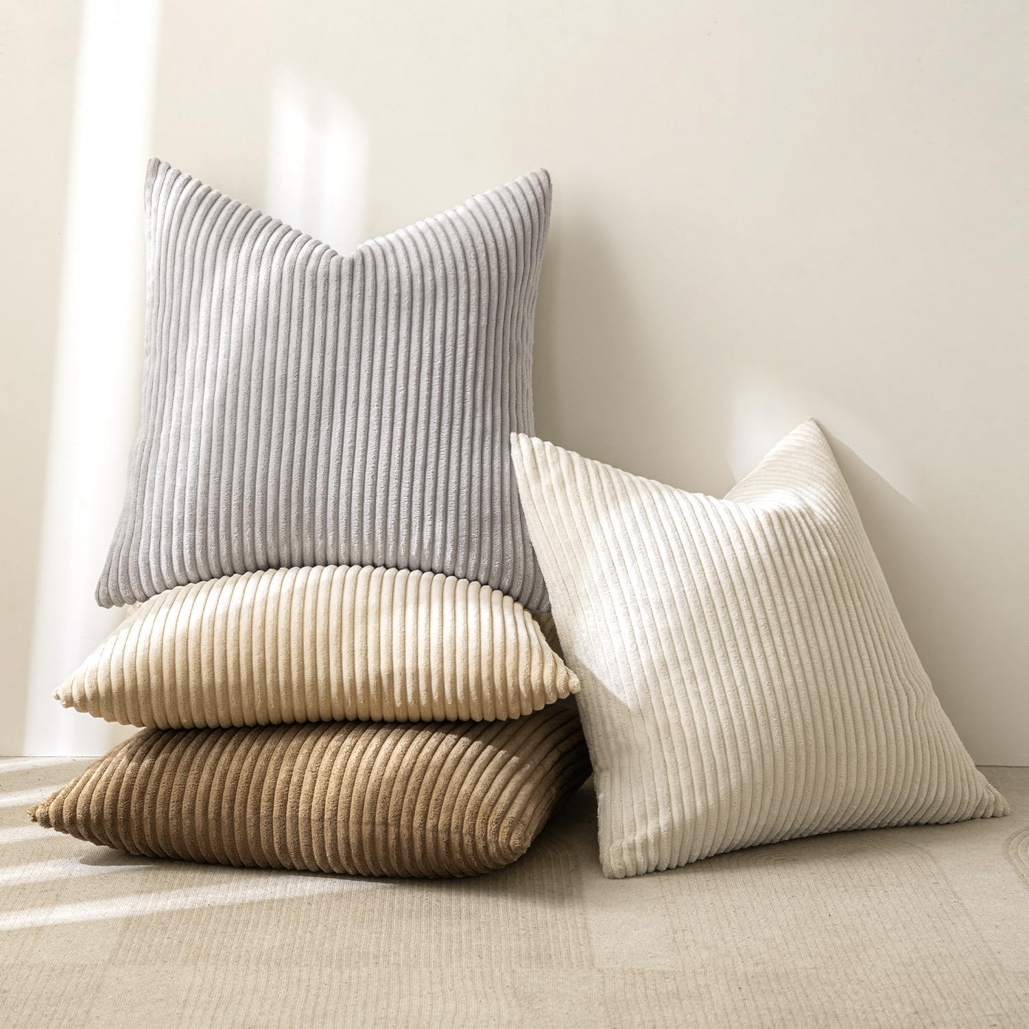 MIULEE Summer Boho Farmhouse Sage Green Throw Pillow Covers 18x18 Inch Set of 4 Mordern Nordic Cushion Covers Soft Corduroy Home Decor for Couch Bed Sofa Living Room Forest Green