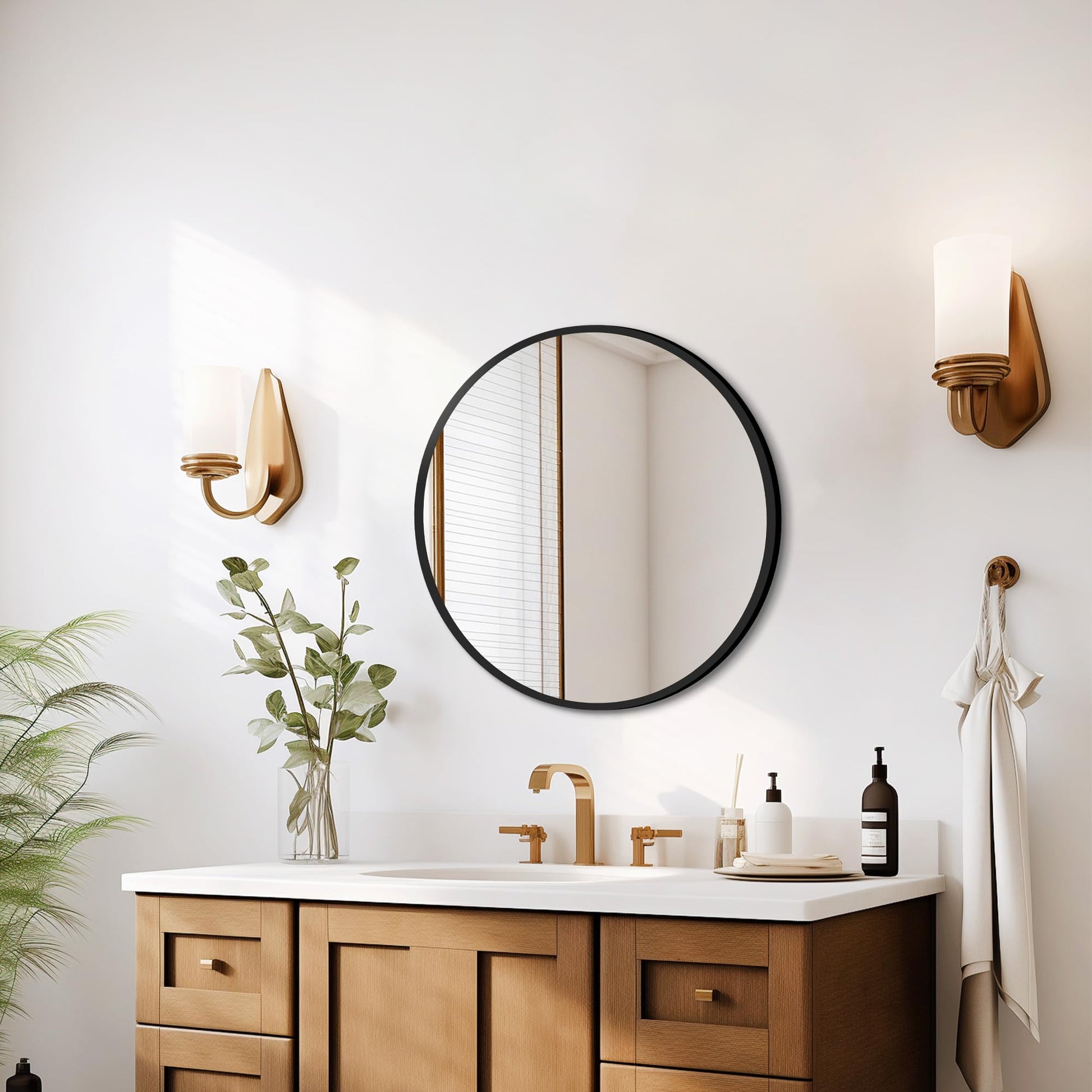 Irregular Mirror 34"x21" Heterotypic Bathroom Mirror Asymmetrical Wall Mirror Black Vanity Mirror Frosted Frameless Anti-Rust Tempered Glass Hangs Mirror for Bedroom Entryway Room Decorative