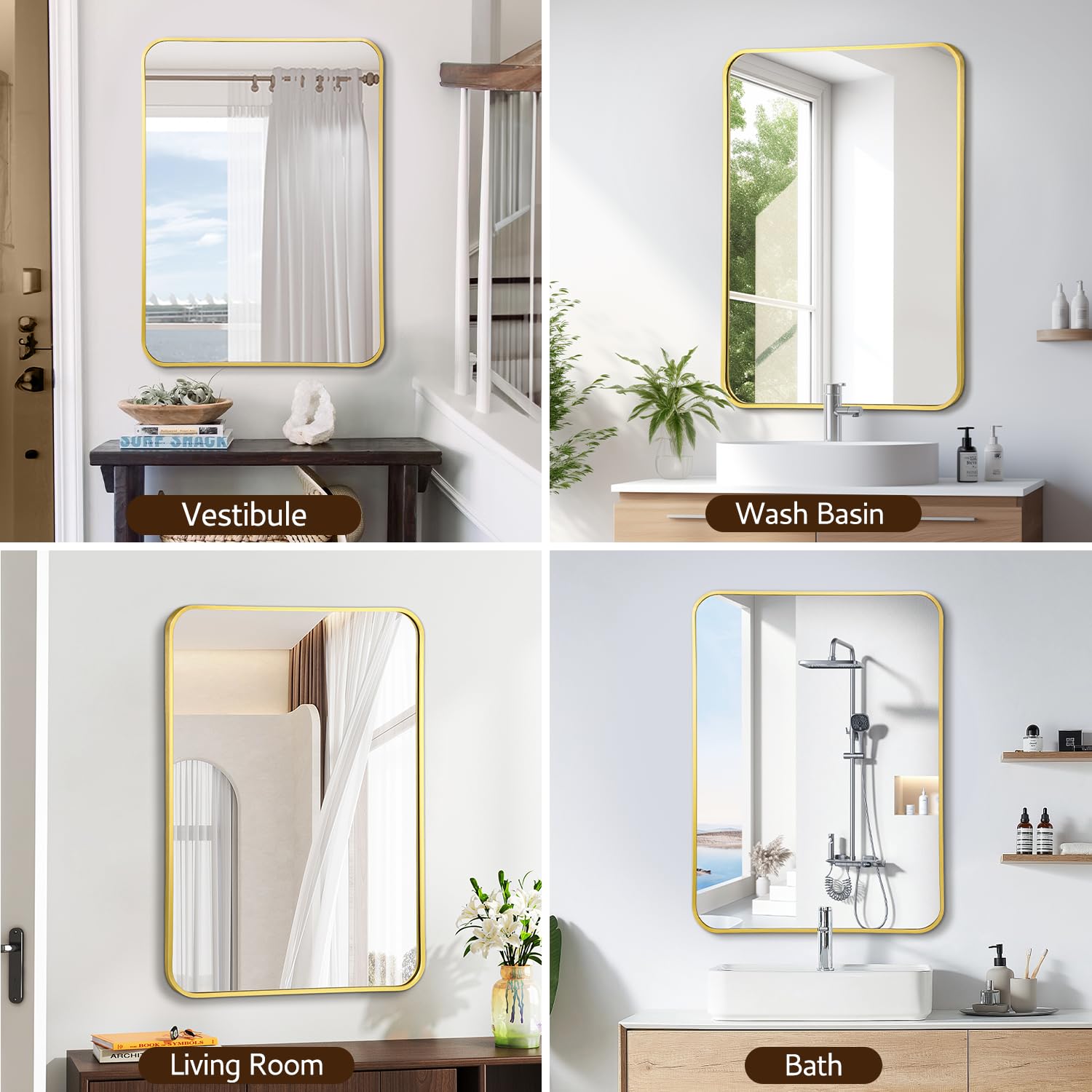Irregular Mirror 34"x21" Heterotypic Bathroom Mirror Asymmetrical Wall Mirror Black Vanity Mirror Frosted Frameless Anti-Rust Tempered Glass Hangs Mirror for Bedroom Entryway Room Decorative